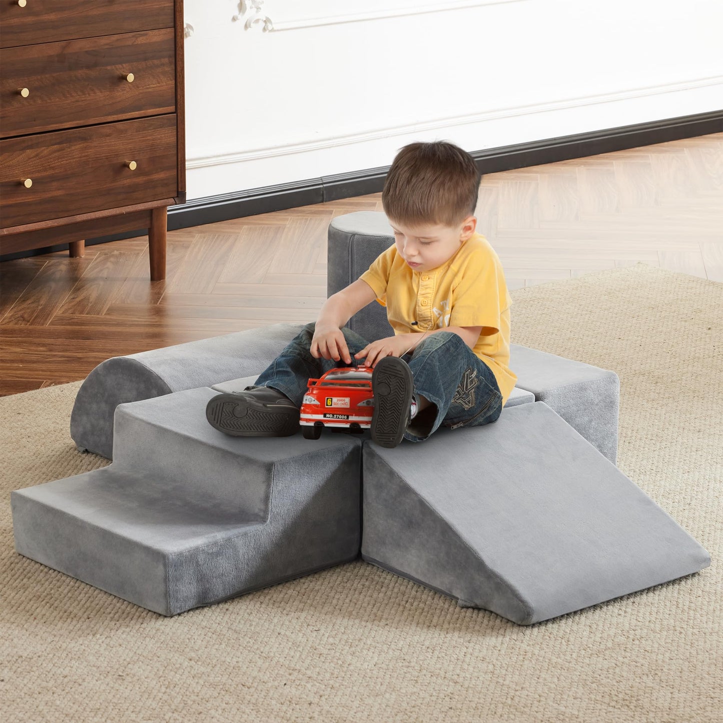 jela Foam Blocks 6Pcs Soft Play Equipment Waterproof Fabric, UV Resistant Toddler Climbing Toys Indoor& Outdoor Soft Play Climbing for Toddlers, Lightweight Climbing Blocks for Babies, Kids (Darkgrey)