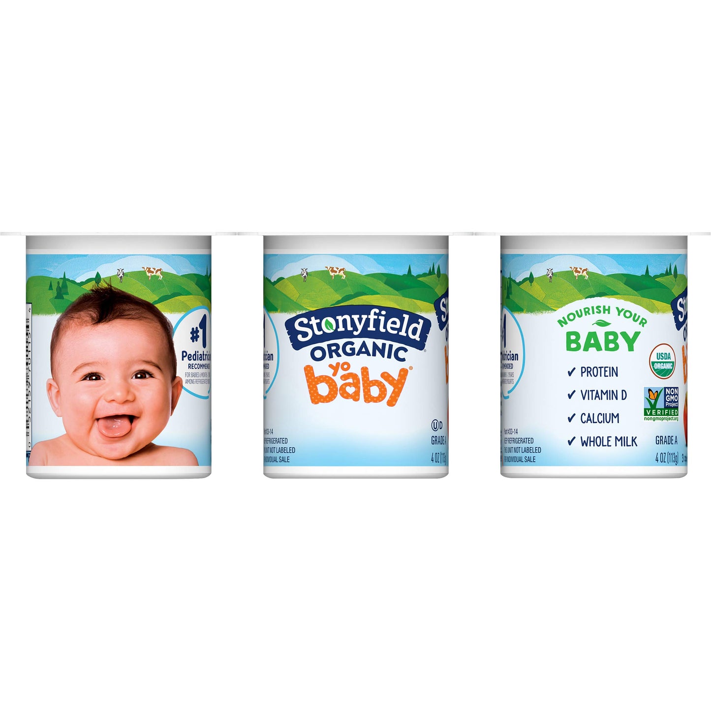 Stonyfield Organic YoBaby Whole Milk Baby Yogurt Cups with Probiotics, Plain, 4 Oz, 6 Pack