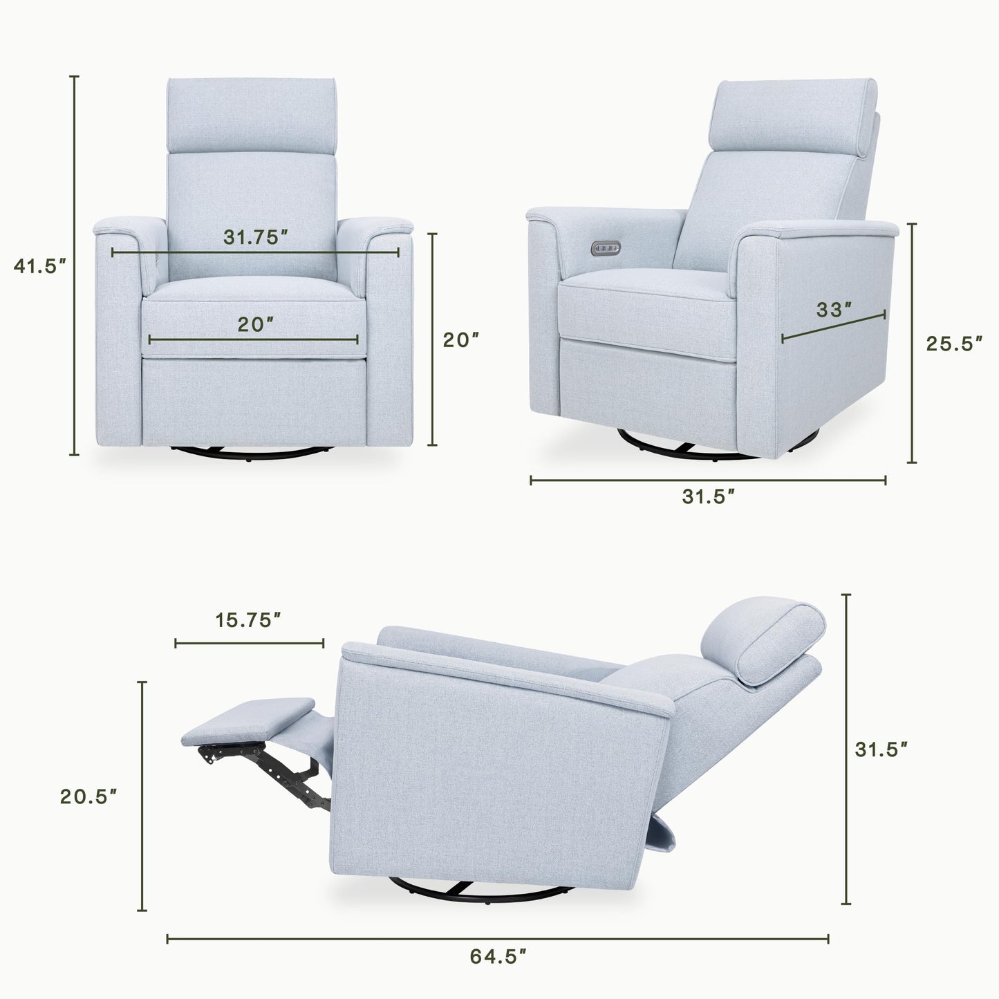NAMESAKE Willa Plus Electric Power Recliner Chair with Headrest & USB Ports - Water & Stain Resistant Nursery Glider Rocking Chair for Nursing - GREENGUARD Gold Certified 270° Swivel Glider Recliner