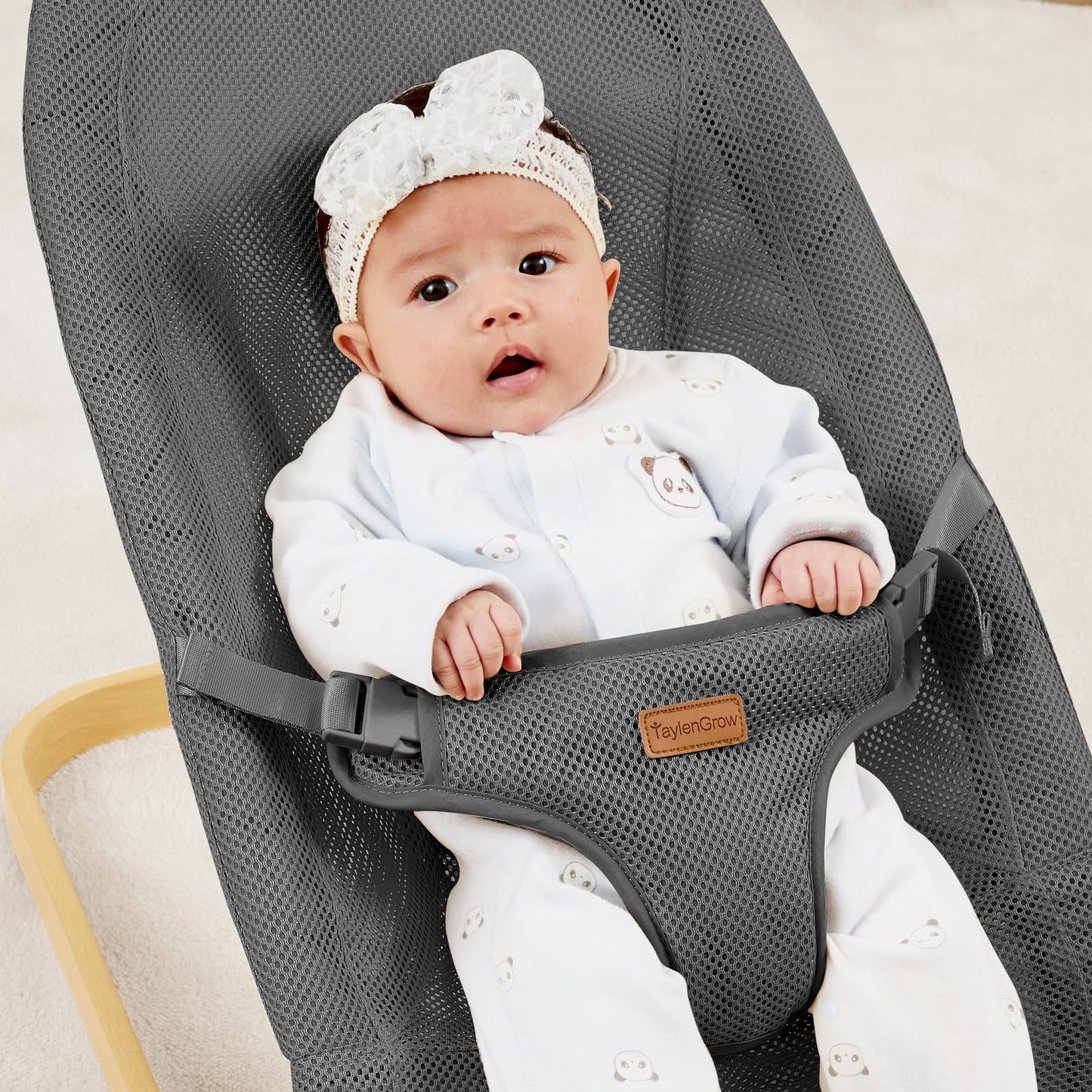 Foldable Baby Bouncer, Baby Seat with 3 Adjustable Heights, Portable Newborn Rocker