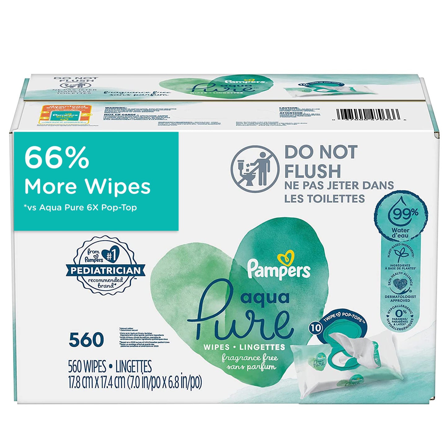 Pampers Baby Wipes Aqua Pure, 99% water-based wipes
