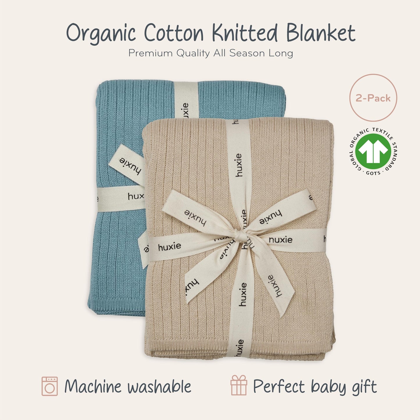 Knitted Organic Cotton Baby Blanket- Swaddle Blanket, 30" x 40" Soft Receiving Blanket for Newborn (Mochachino)