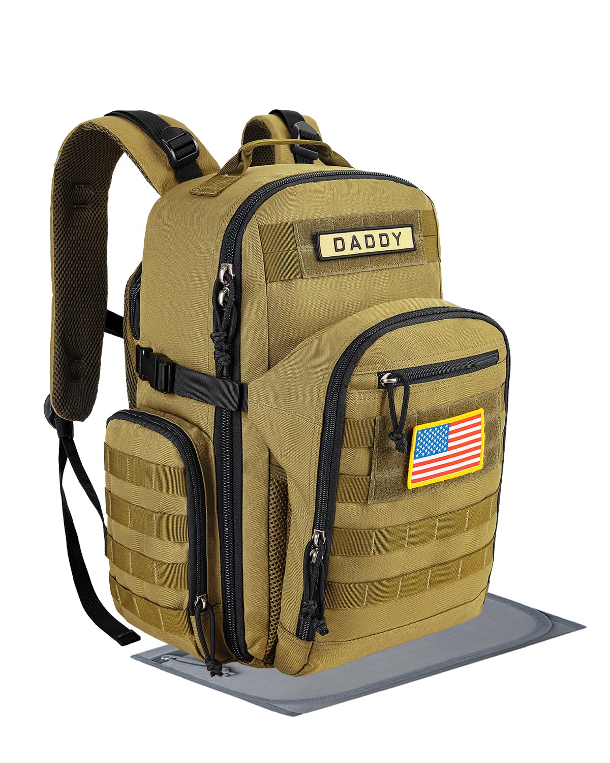 SHARKMOUTH Dad Diaper Bag Backpack - Military Baby Gear Backpacks with Daddy Patches Black