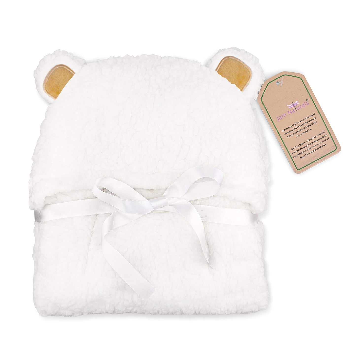 Jam Naturals- Baby Swaddle Blanket, Cute Bear Organic Receiving Swaddling Wrap, Gender Neutral Soft Newborn Baby Registry Gift (White 0-3m)