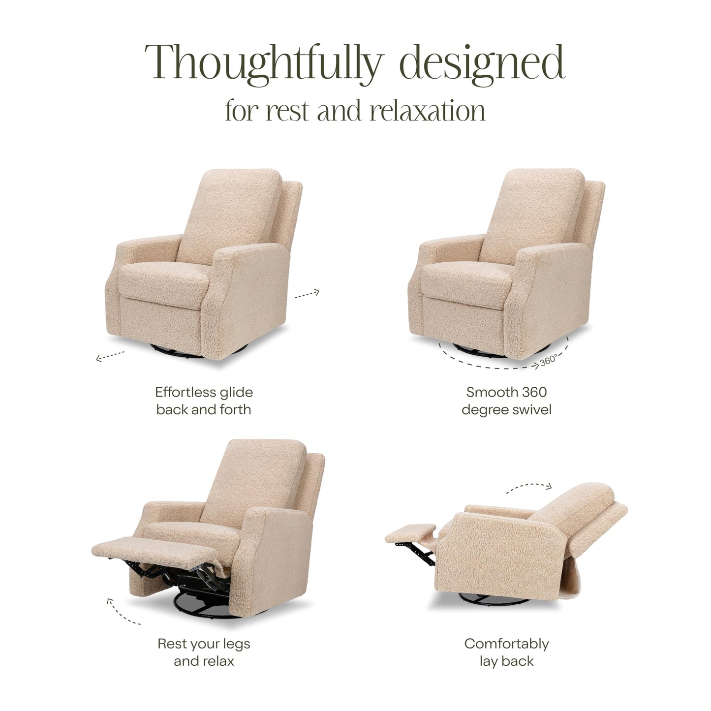 Namesake Crewe Glider Recliner Nursery Chair - GREENGUARD Gold & Certi-PUR US Certified, Ultra Cozy 360° Swivel Rocker Recliner