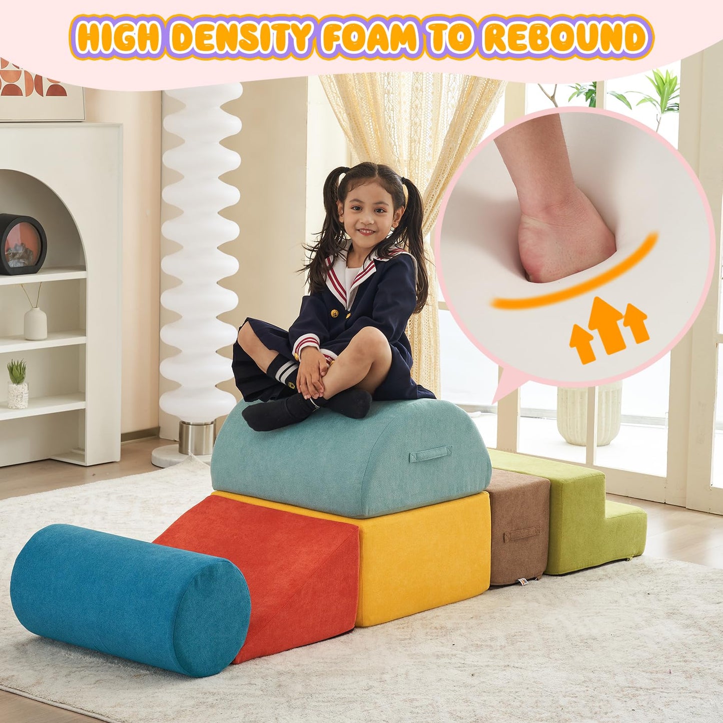 jela Foam Blocks 6Pcs Soft Play Equipment Waterproof Fabric, UV Resistant Toddler Climbing Toys Indoor& Outdoor Soft Play Climbing for Toddlers, Lightweight Climbing Blocks for Babies, Kids (Darkgrey)