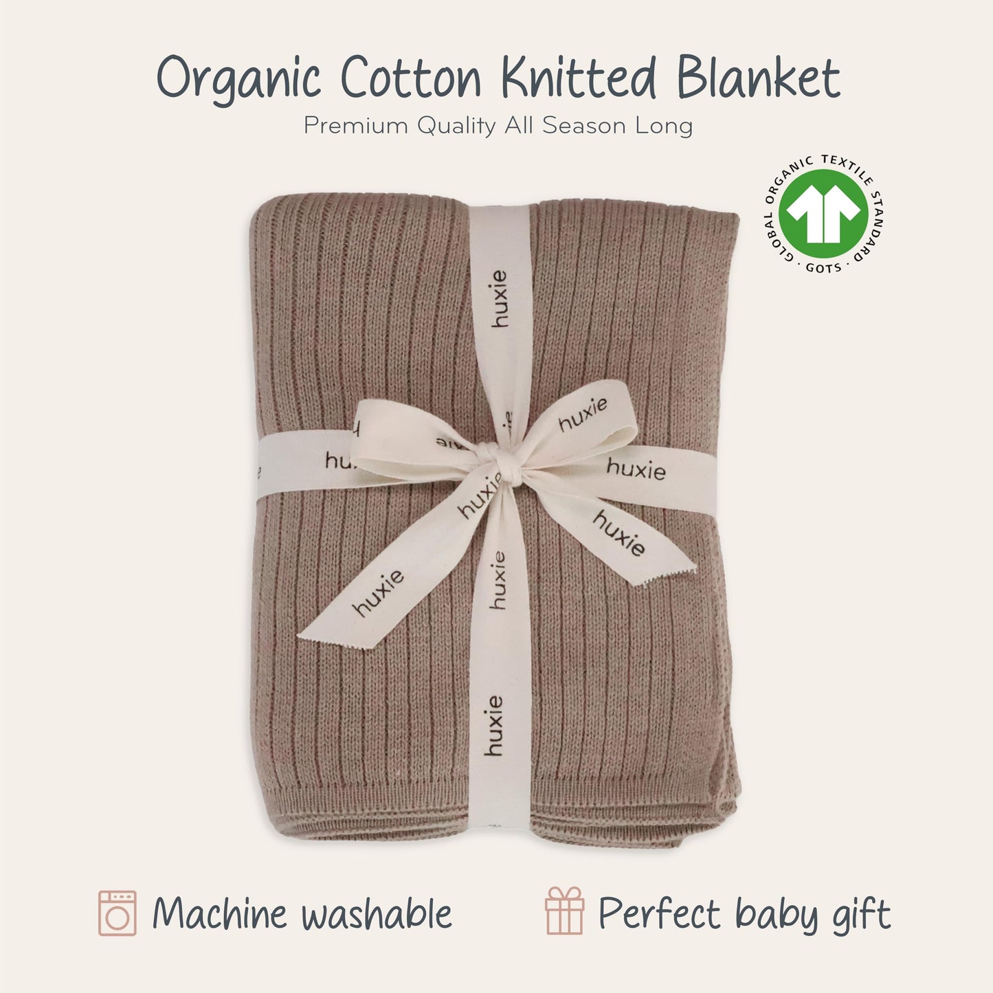 Knitted Organic Cotton Baby Blanket- Swaddle Blanket, 30" x 40" Soft Receiving Blanket for Newborn (Mochachino)