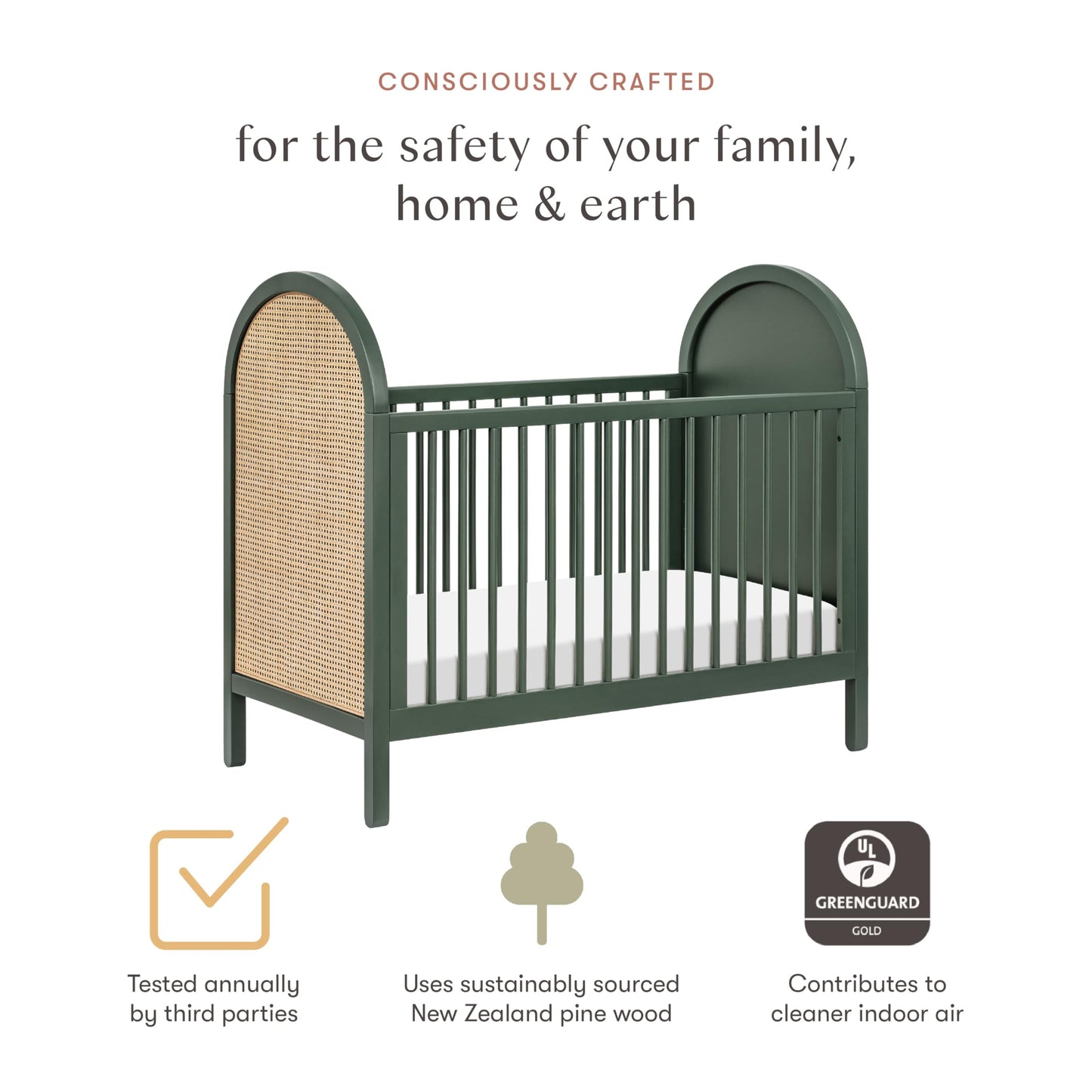 babyletto Bondi Cane 3-in-1 Convertible Baby Crib - GREENGUARD Gold Certified Convertible Crib to Toddler Bed & Daybed - Wooden Baby Bed with 4 Adjustable Mattress Heights - Easy to Assemble - Honey