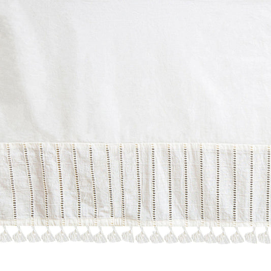 Crane Baby Boho Cotton Baby Crib Skirt with Fringe, White Bed Skirt Fits Standard Cribs, Skirting 28” X 52” X 8”, Off White Neutral Crib Skirts for Nursery