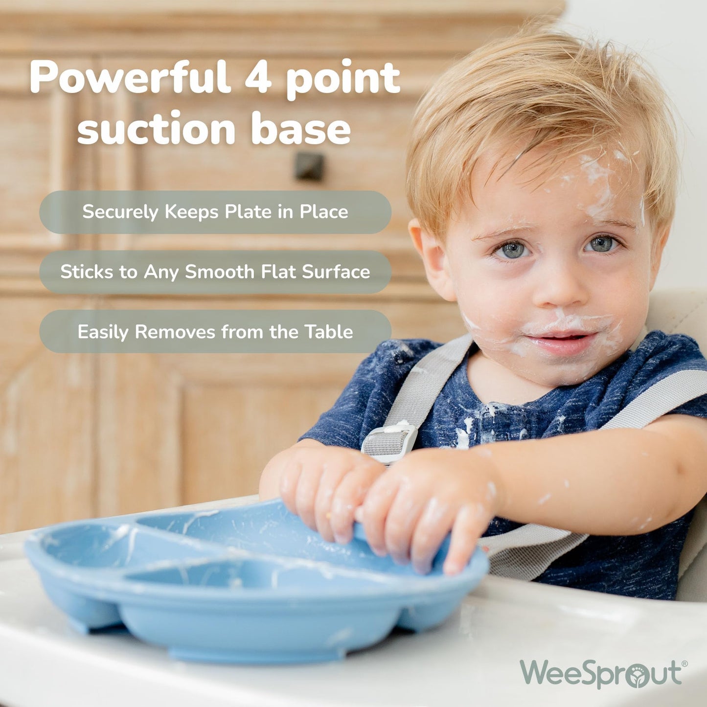 WeeSprout Suction Plates for Babies & Toddlers - 100% Silicone, Dinnerware Stays Put, 3 Pack