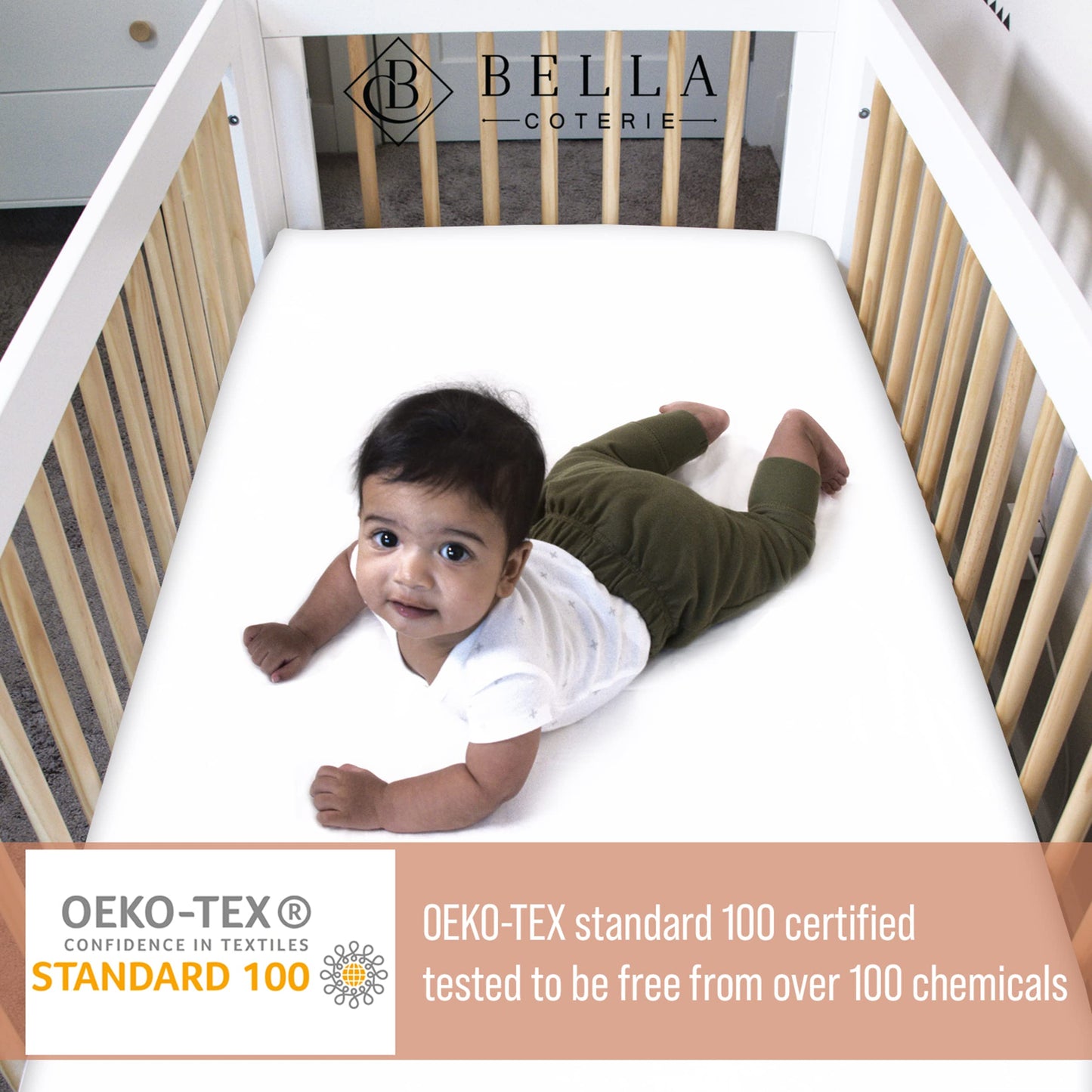 Bella Coterie Luxury Bamboo Crib Sheet | Organically Grown | Ultra Soft | Cooling for Better Sleep | Deep Pocket Fitted Sheet for Crib & Toddler Mattress | Viscose Made from Bamboo [Champagne]