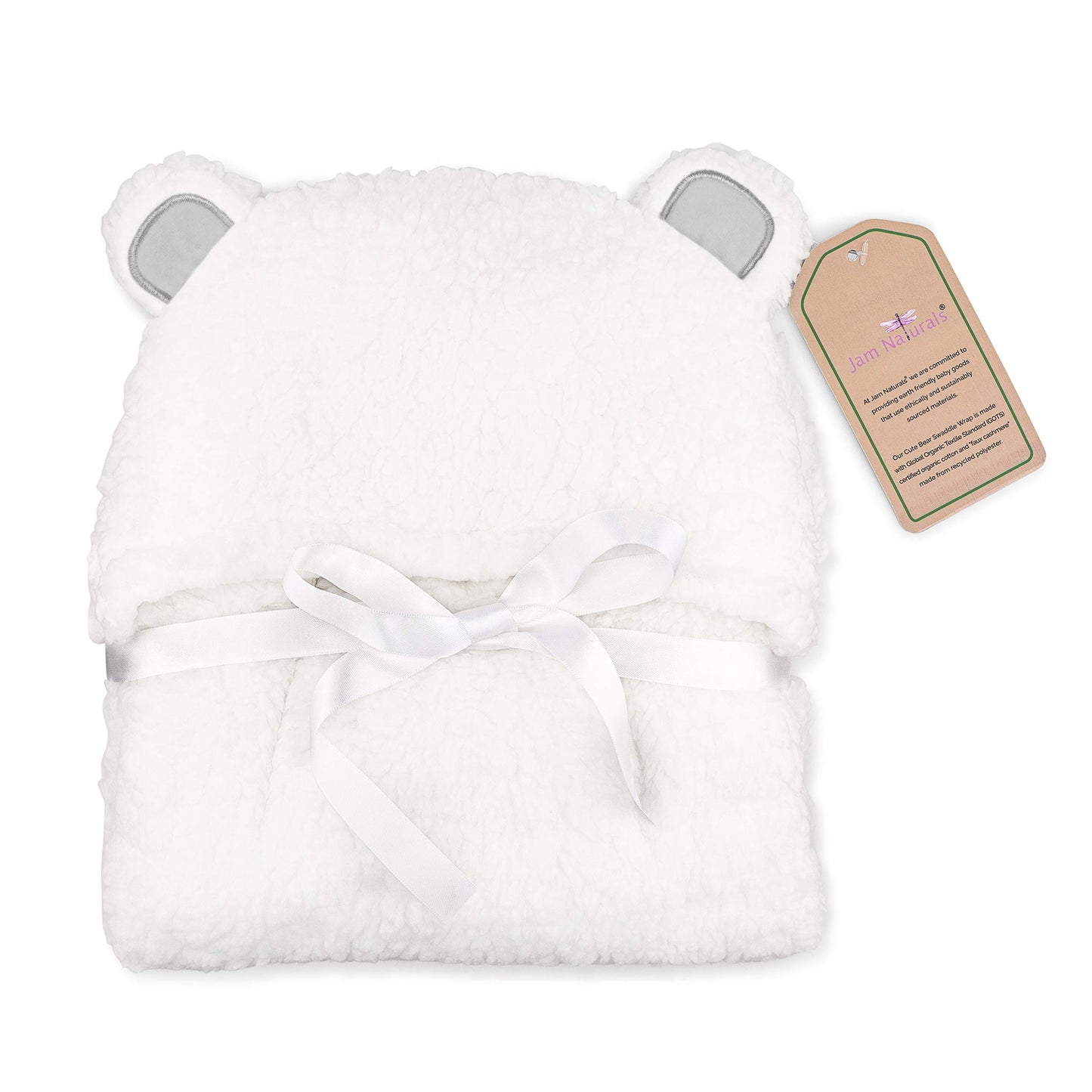 Jam Naturals- Baby Swaddle Blanket, Cute Bear Organic Receiving Swaddling Wrap, Gender Neutral Soft Newborn Baby Registry Gift (White 0-3m)
