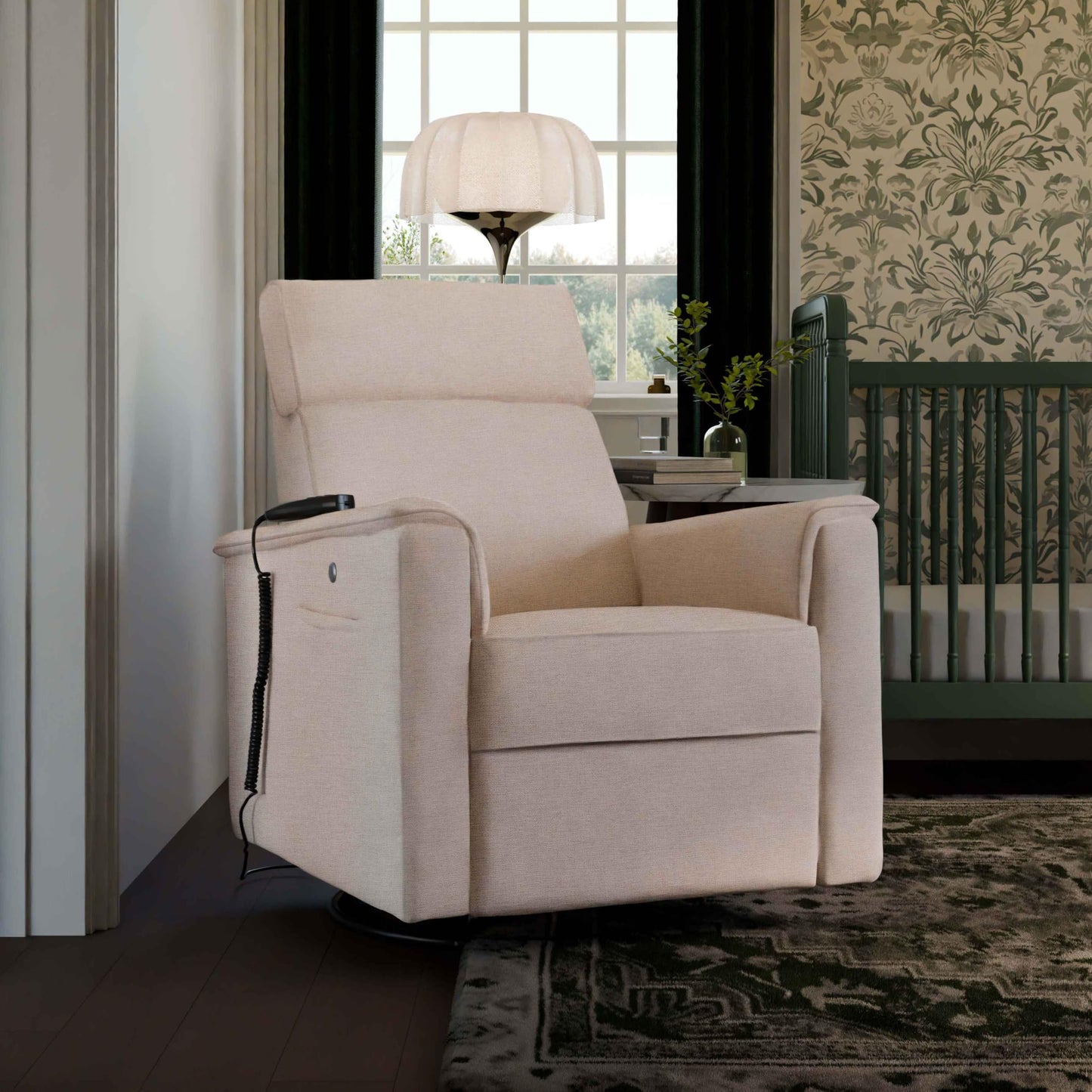 NAMESAKE Willa Plus Electric Power Recliner Chair with Headrest & USB Ports - Water & Stain Resistant Nursery Glider Rocking Chair for Nursing - GREENGUARD Gold Certified 270° Swivel Glider Recliner