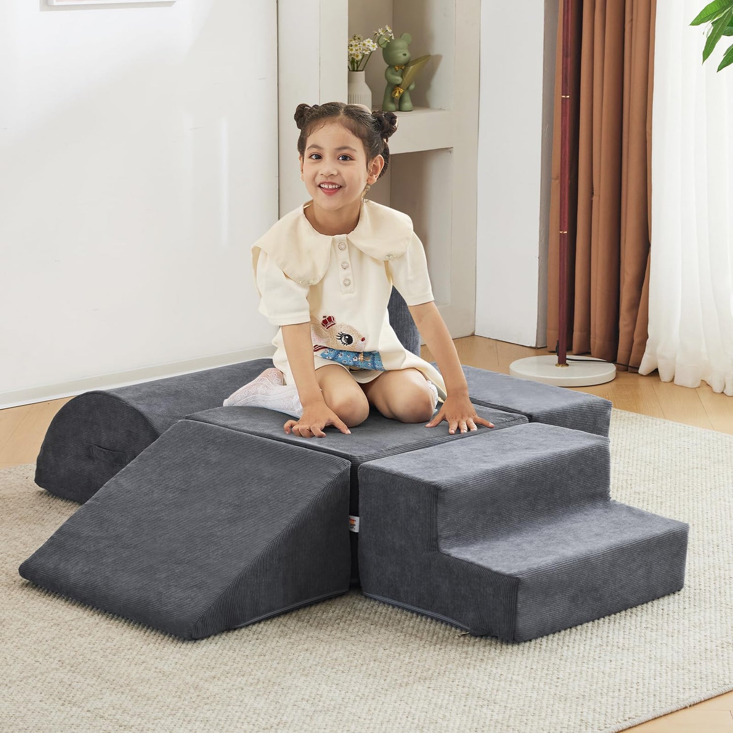 jela Foam Blocks 6Pcs Soft Play Equipment Waterproof Fabric, UV Resistant Toddler Climbing Toys Indoor& Outdoor Soft Play Climbing for Toddlers, Lightweight Climbing Blocks for Babies, Kids (Darkgrey)