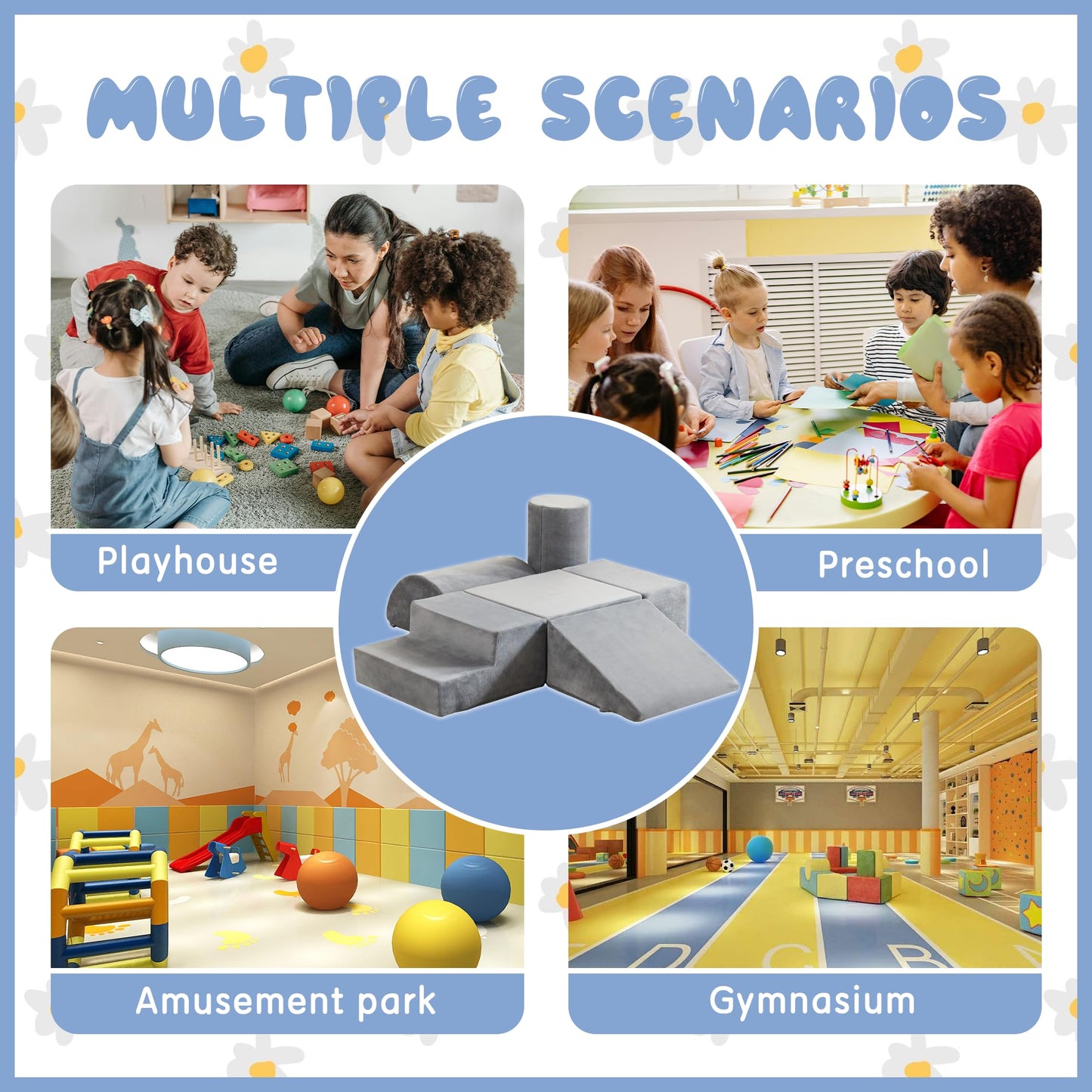 jela Foam Blocks 6Pcs Soft Play Equipment Waterproof Fabric, UV Resistant Toddler Climbing Toys Indoor& Outdoor Soft Play Climbing for Toddlers, Lightweight Climbing Blocks for Babies, Kids (Darkgrey)