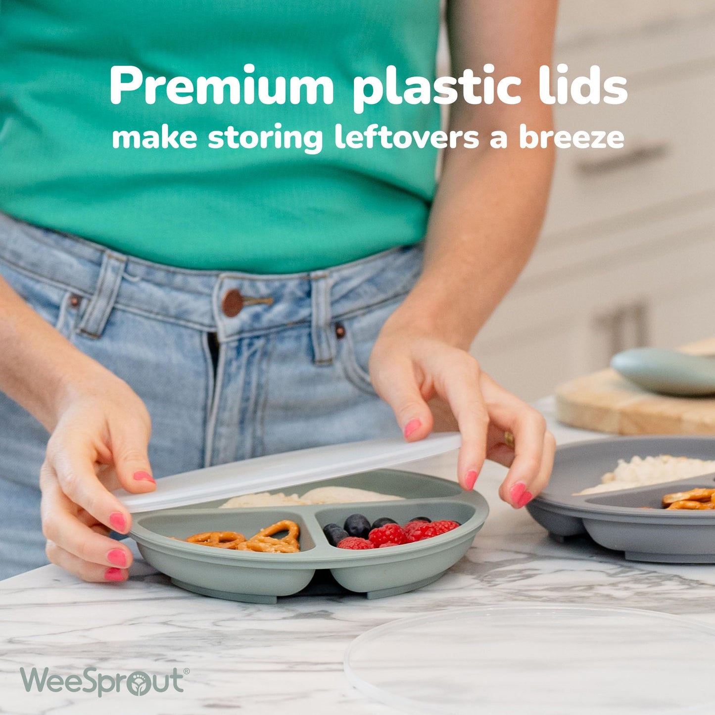 WeeSprout Suction Plates for Babies & Toddlers - 100% Silicone, Dinnerware Stays Put, 3 Pack