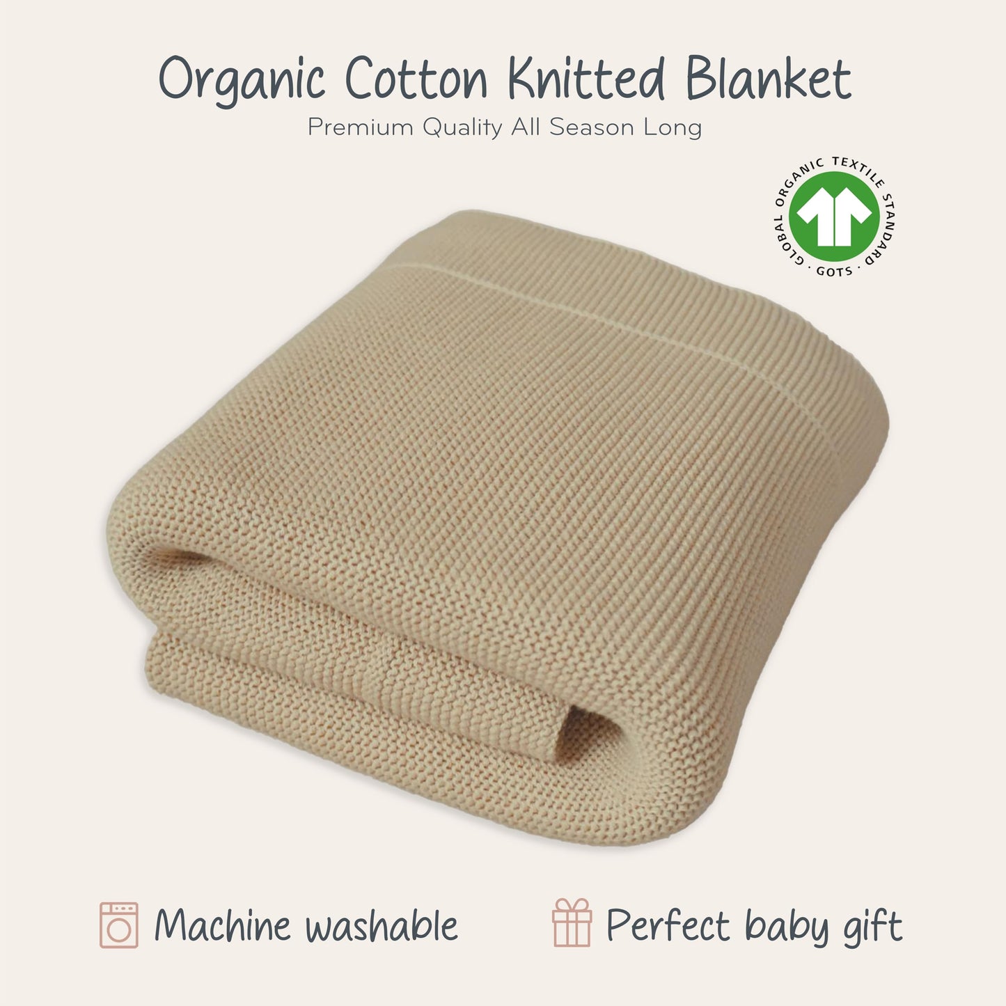 Knitted Organic Cotton Baby Blanket- Swaddle Blanket, 30" x 40" Soft Receiving Blanket for Newborn (Mochachino)