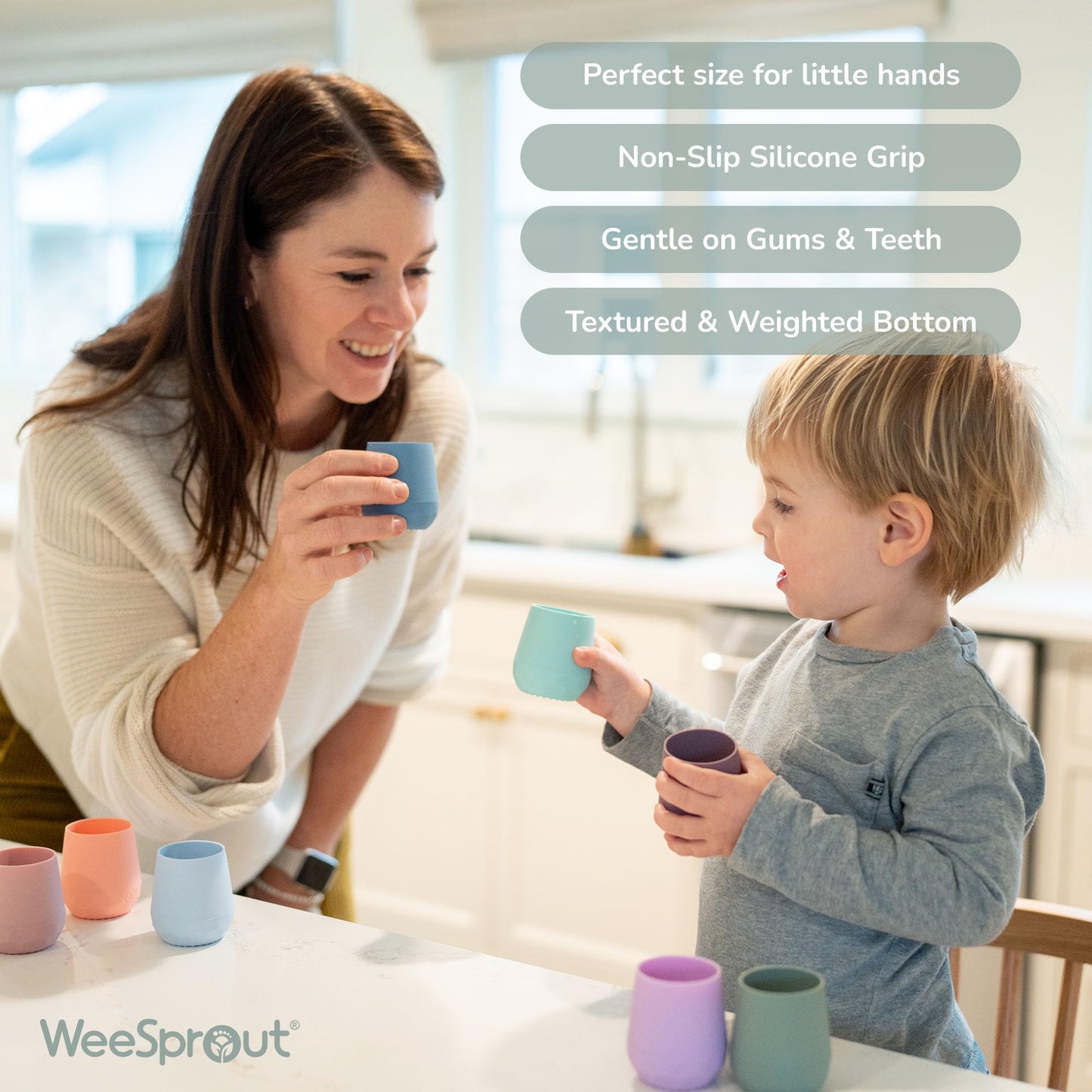 WeeSprout Silicone Baby Training Cups - Set of 2 Soft Silicone Cups - 2 oz