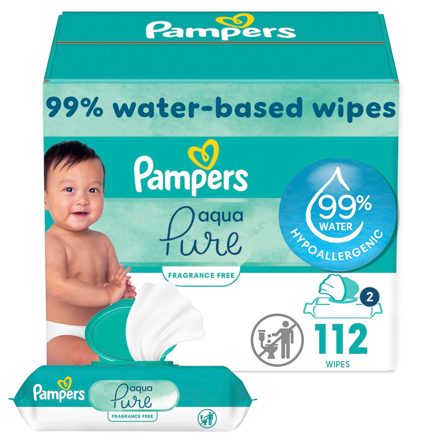Pampers Baby Wipes Aqua Pure, 99% water-based wipes