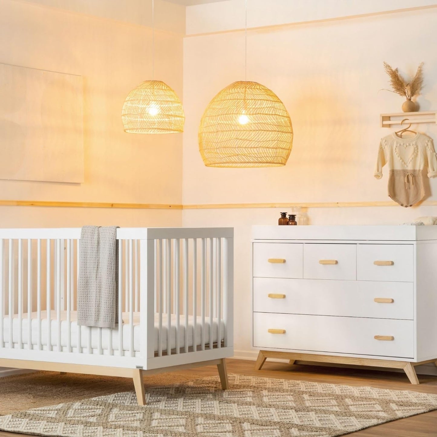 dadada Soho 3-in-1 Convertible Crib & 5-Drawer Dresser Set – Solid Wood, GREENGUARD Gold Certified