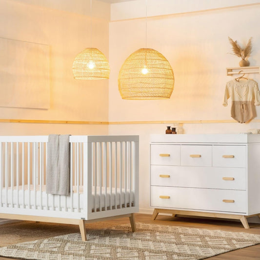 dadada Soho 3-in-1 Convertible Crib & 5-Drawer Dresser Set – Solid Wood, GREENGUARD Gold Certified