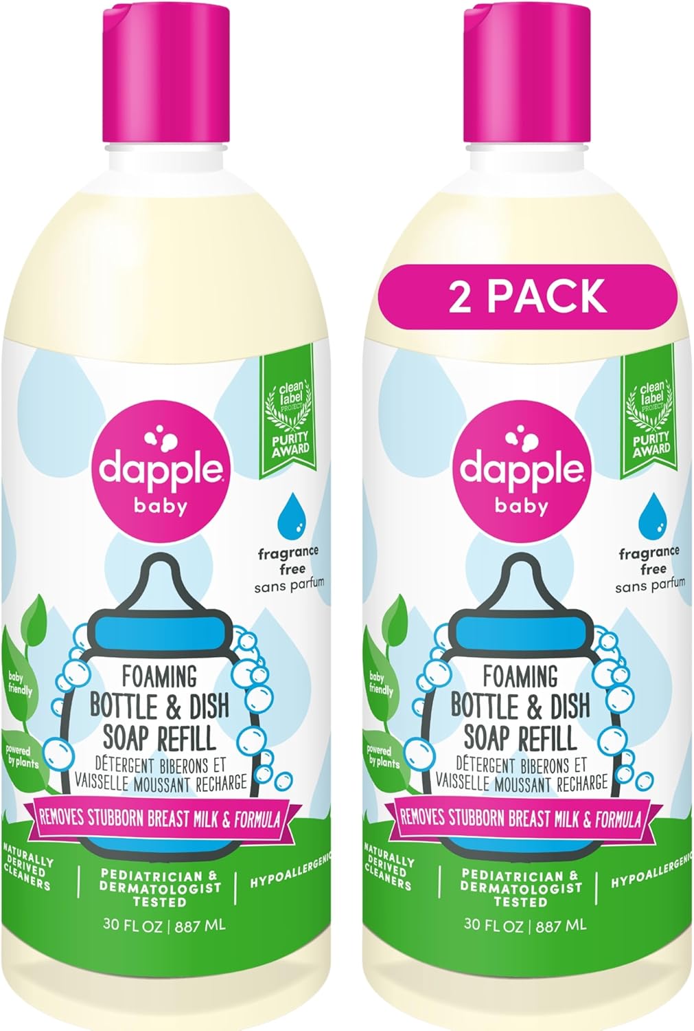 Dapple Baby Foaming Dish Soap, Refill, Unscented, 30oz (2 Units)