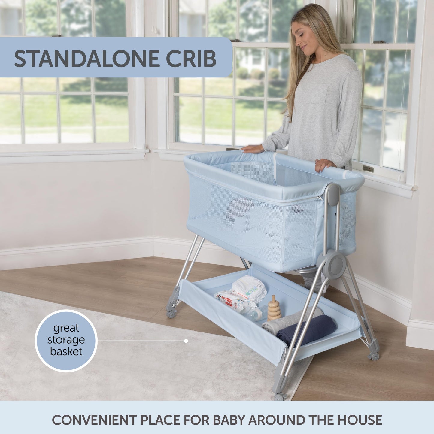 Baby Bedside Sleeper - Bassinet & Bedside Crib with Height Adjustment & Wheels - Can Be Placed Next to Bed - Attaches to Parents Bed - Easy to Fold & Carry Bassinet for Girls (Pink)