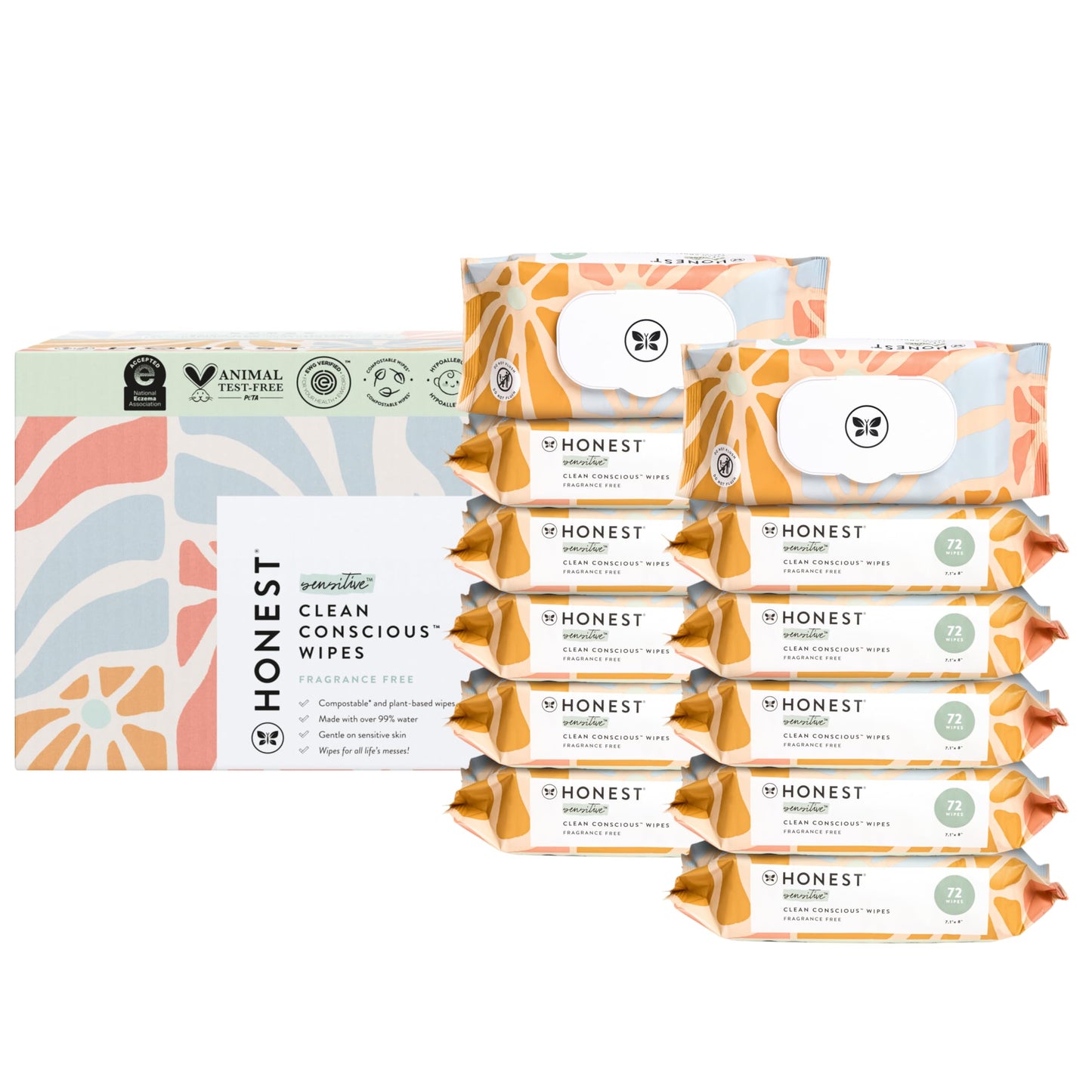 The Honest Company Clean Conscious Multi-Use Wipes | Hypoallergenic + Unscented for Sensitive Skin | Over 99% Water, Compostable, Plant Based, Baby Wipes | Pattern Play, 720 Count