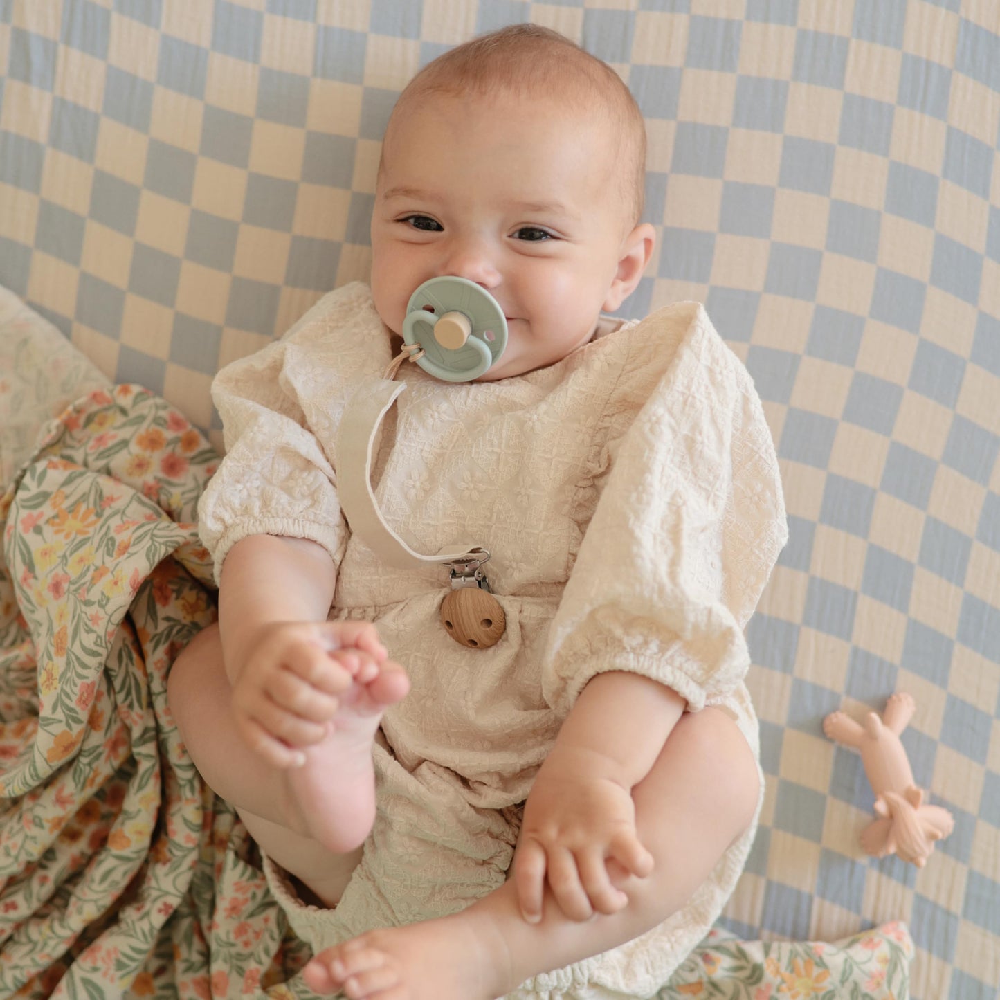 FRIGG Little Viking SilkySoft Silicone Baby Pacifier 2-Pack | Made in Denmark | BPA-Free (Powder Blue/Cream,6-18 Months)