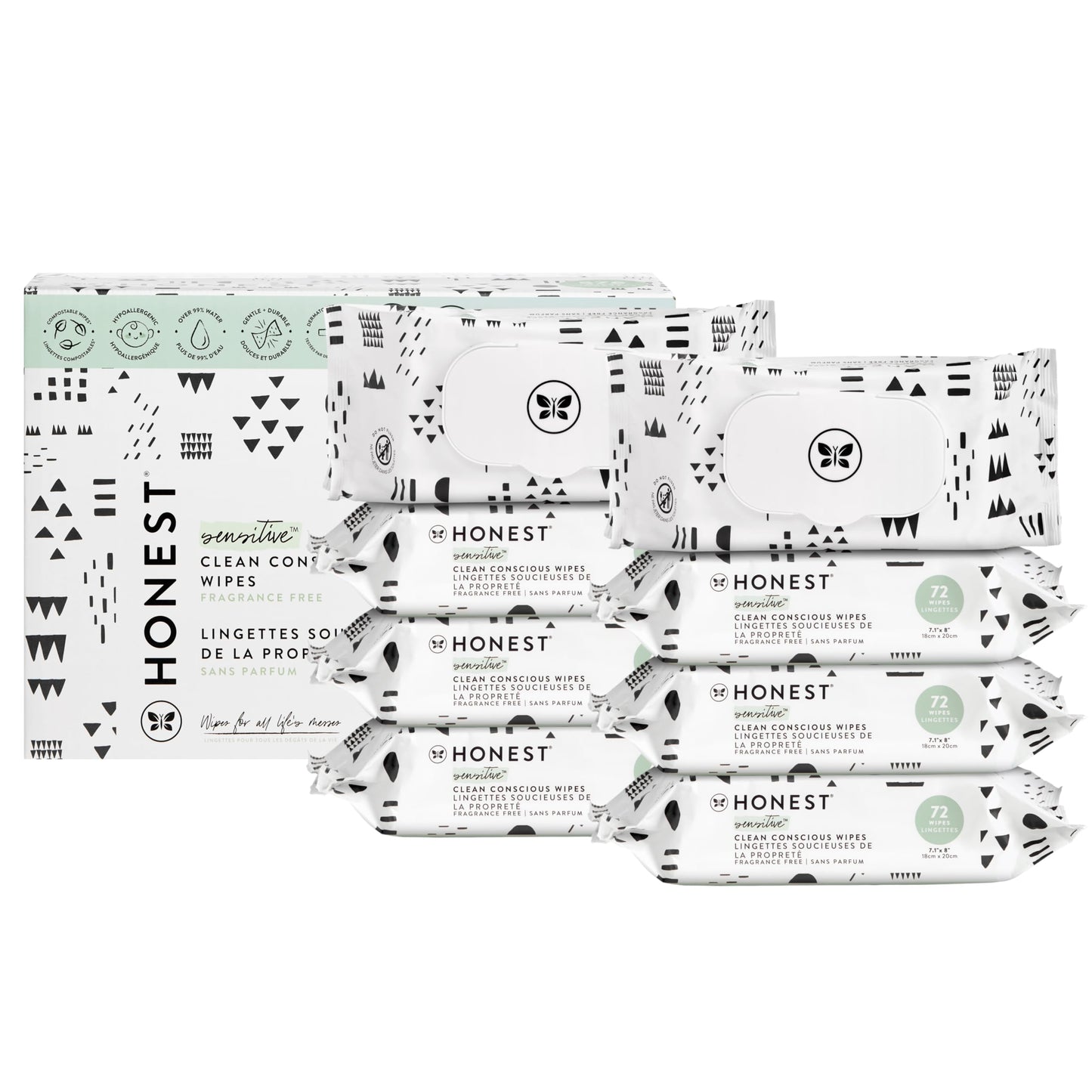 The Honest Company Clean Conscious Multi-Use Wipes | Hypoallergenic + Unscented for Sensitive Skin | Over 99% Water, Compostable, Plant Based, Baby Wipes | Pattern Play, 720 Count