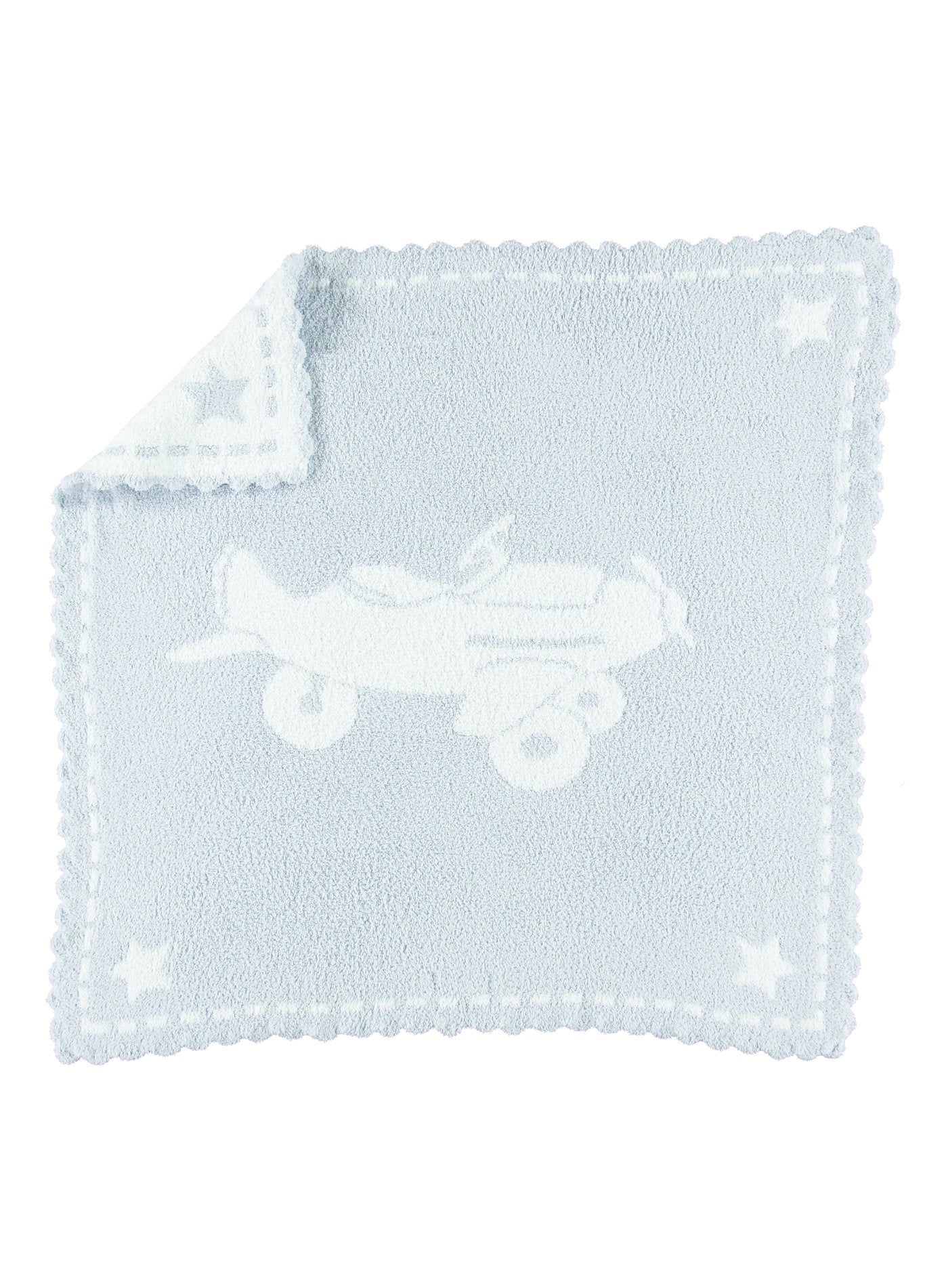Barefoot Dreams CozyChic Scalloped Baby Receiving Blanket - Stone & Rocking Horse,Stone & White,30x32,CozyChic Scalloped Receiving Blanket