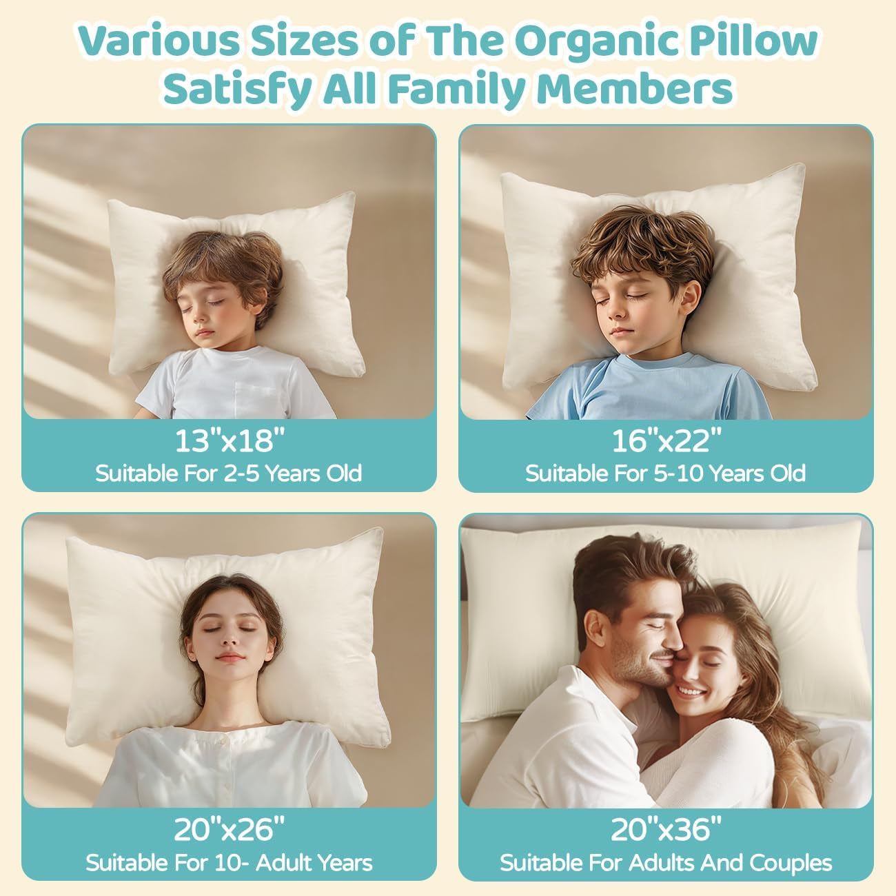 Organic Pillow with Pillowcase - 16X22 Kids Pillow with 100% Organic Cotton Shell