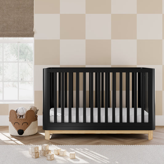 Santos 3-In-1 Convertible Baby Crib, Black with Natural