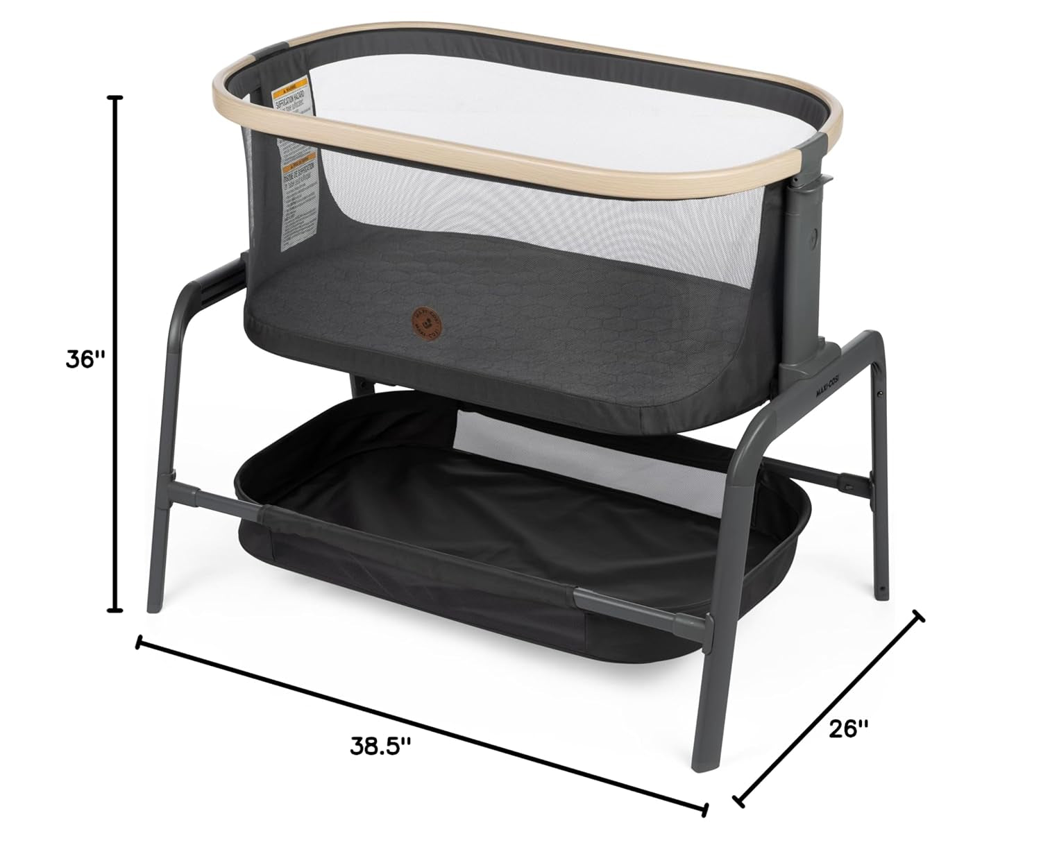 Iora Baby Bassinets Bedside Sleeper, Portable Bassinet, Infant Bedside Sleeper Crib, Height Adjustable, Breathable Mesh, Large Storage Basket, Classic Graphite