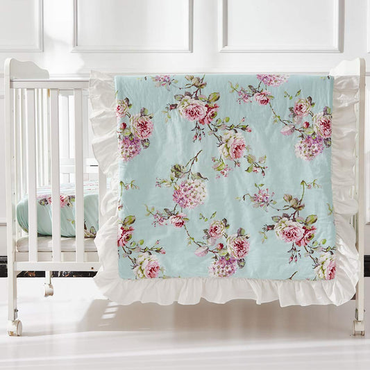 French Country Crib Bedding Set for Girls | 3 Piece Floral Nursery Set | Ruffled Baby Comforter, Crib Sheet, Crib Bed Skirt Included