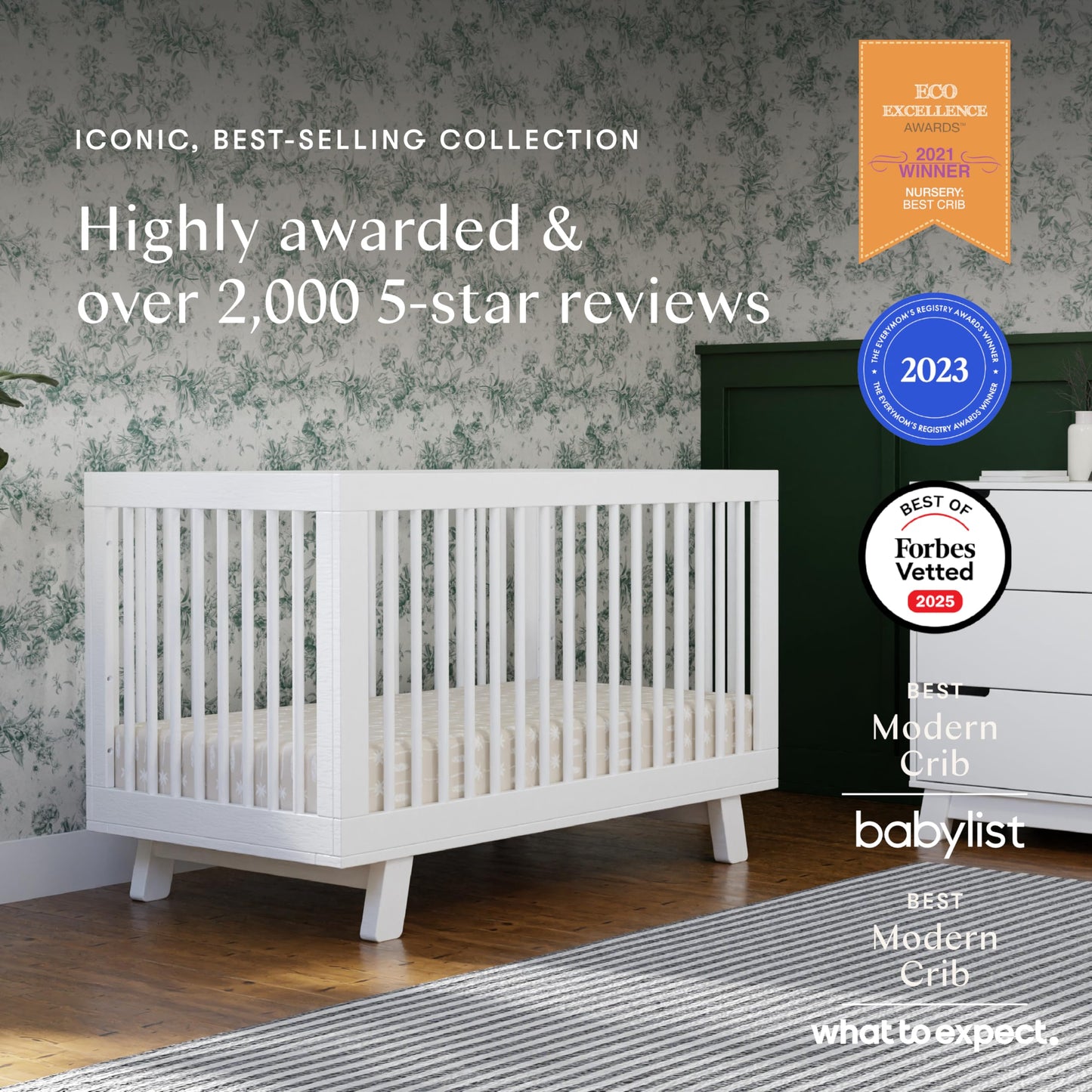 Babyletto Hudson 3-in-1 Convertible Baby Crib - GREENGUARD Gold Certified