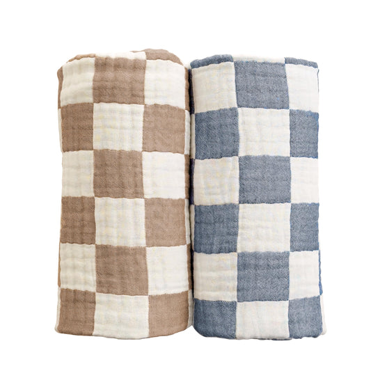 Ultra Soft Checkered Muslin Baby Blanket Pack of 2 Cotton Swaddles Bed Blankets for Babies and Toddlers Girls Newborn 42 x 42 inches Cream and Pink