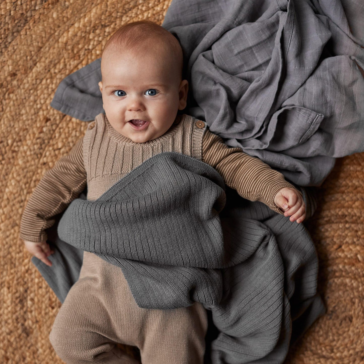 Knitted Organic Cotton Baby Blanket- Swaddle Blanket, 30" x 40" Soft Receiving Blanket for Newborn (Mochachino)