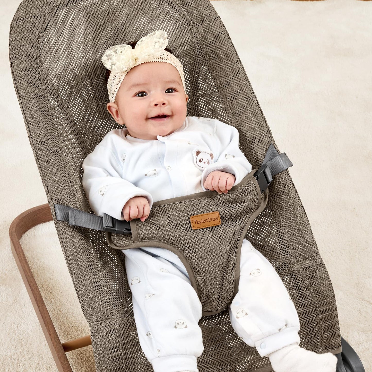 Foldable Baby Bouncer, Baby Seat with 3 Adjustable Heights, Portable Newborn Rocker
