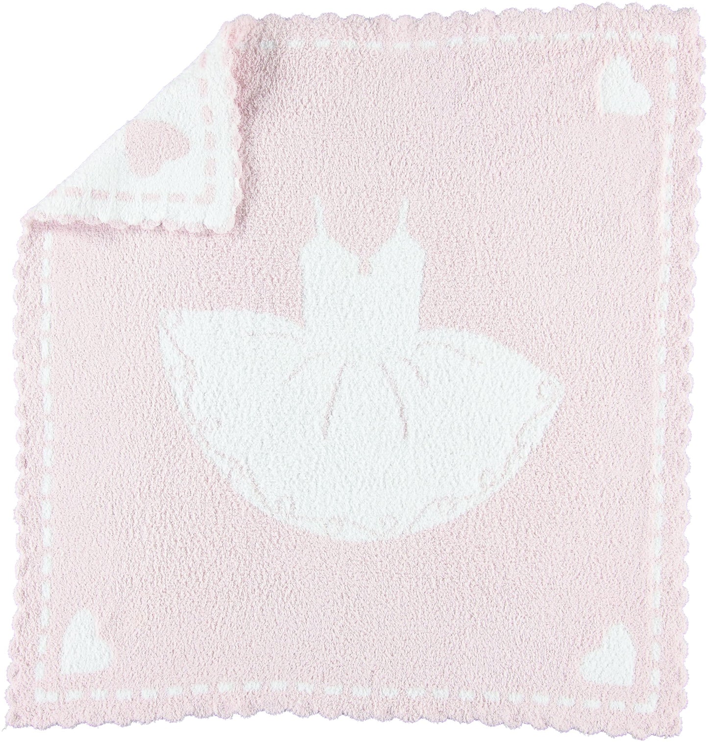 Barefoot Dreams CozyChic Scalloped Baby Receiving Blanket - Stone & Rocking Horse,Stone & White,30x32,CozyChic Scalloped Receiving Blanket
