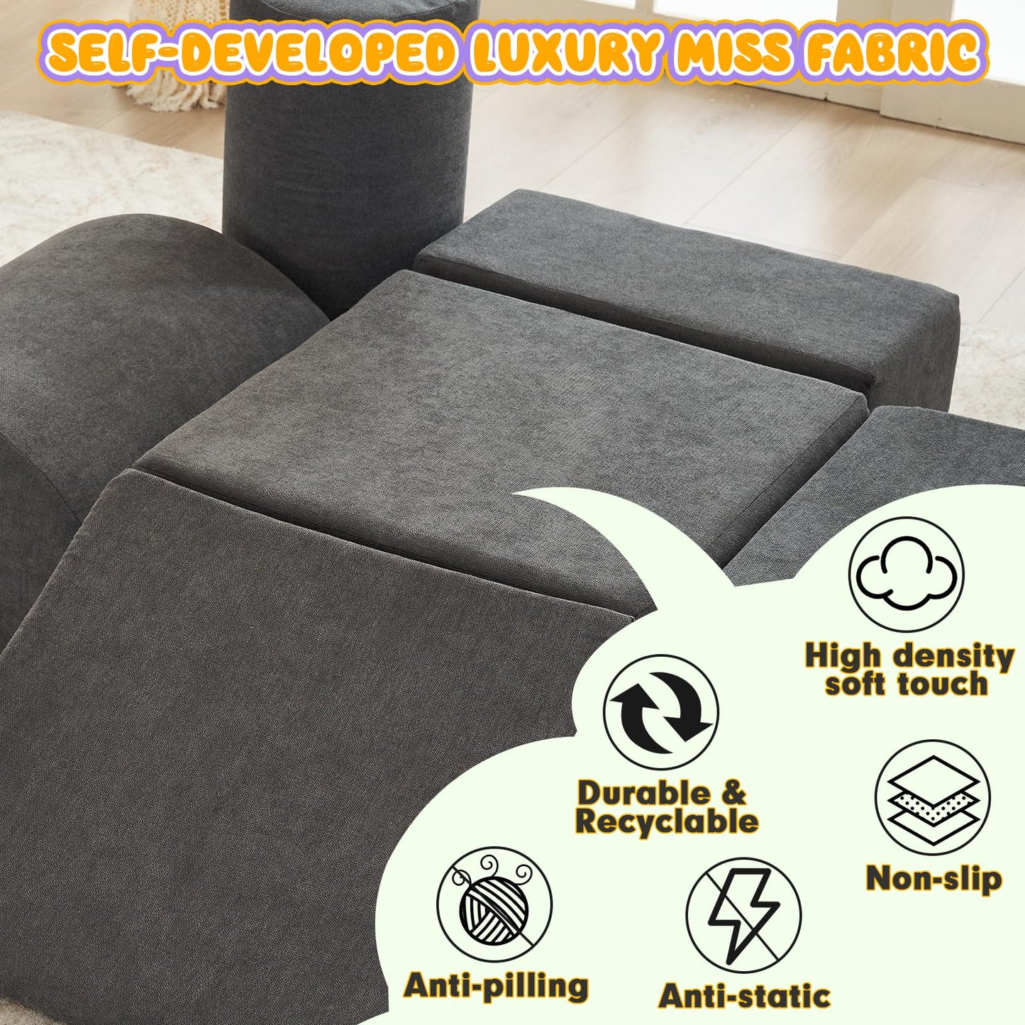 jela Foam Blocks 6Pcs Soft Play Equipment Waterproof Fabric, UV Resistant Toddler Climbing Toys Indoor& Outdoor Soft Play Climbing for Toddlers, Lightweight Climbing Blocks for Babies, Kids (Darkgrey)