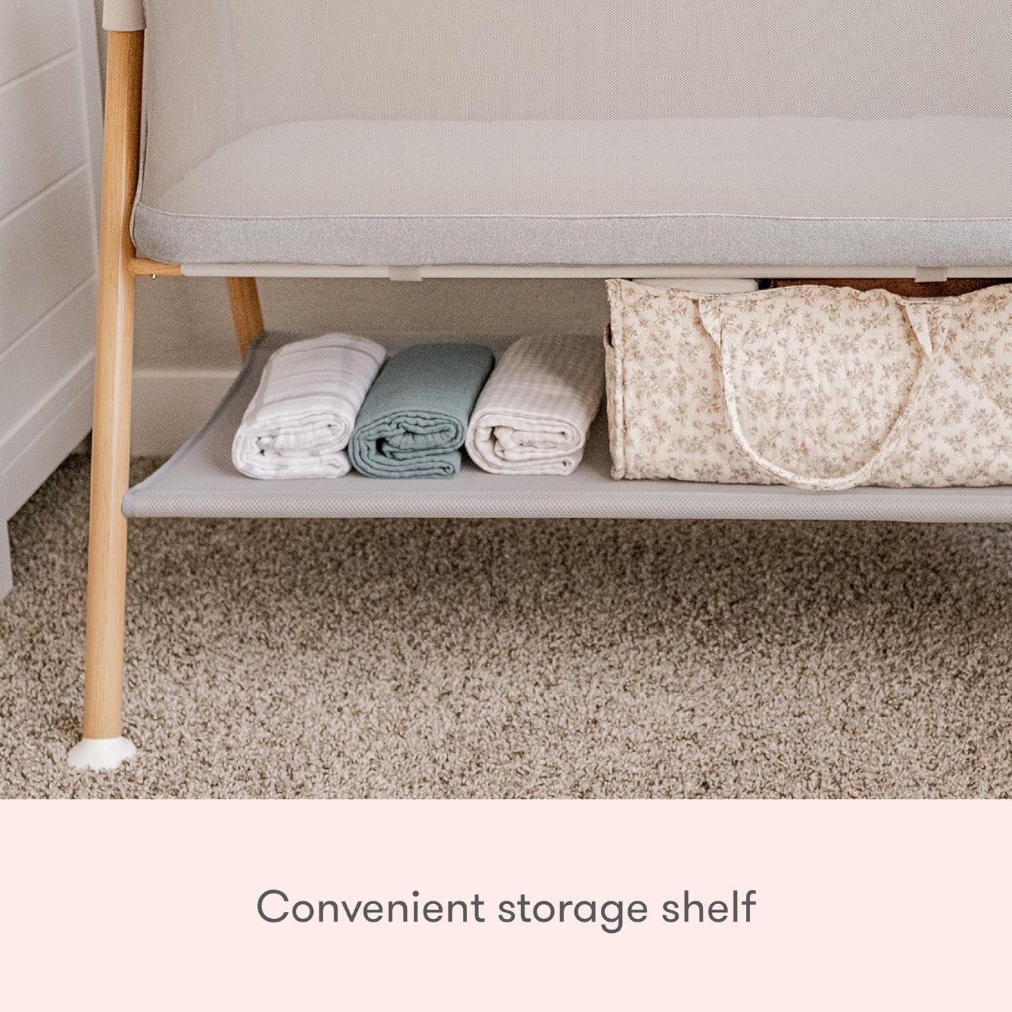 Newton Baby Essential Bassinet – Ultra-Breathable, Completely Washable, More Airflow for Safer, Cooler Sleep, Non-Toxic, Bedside Sleeper, Storage Shelf