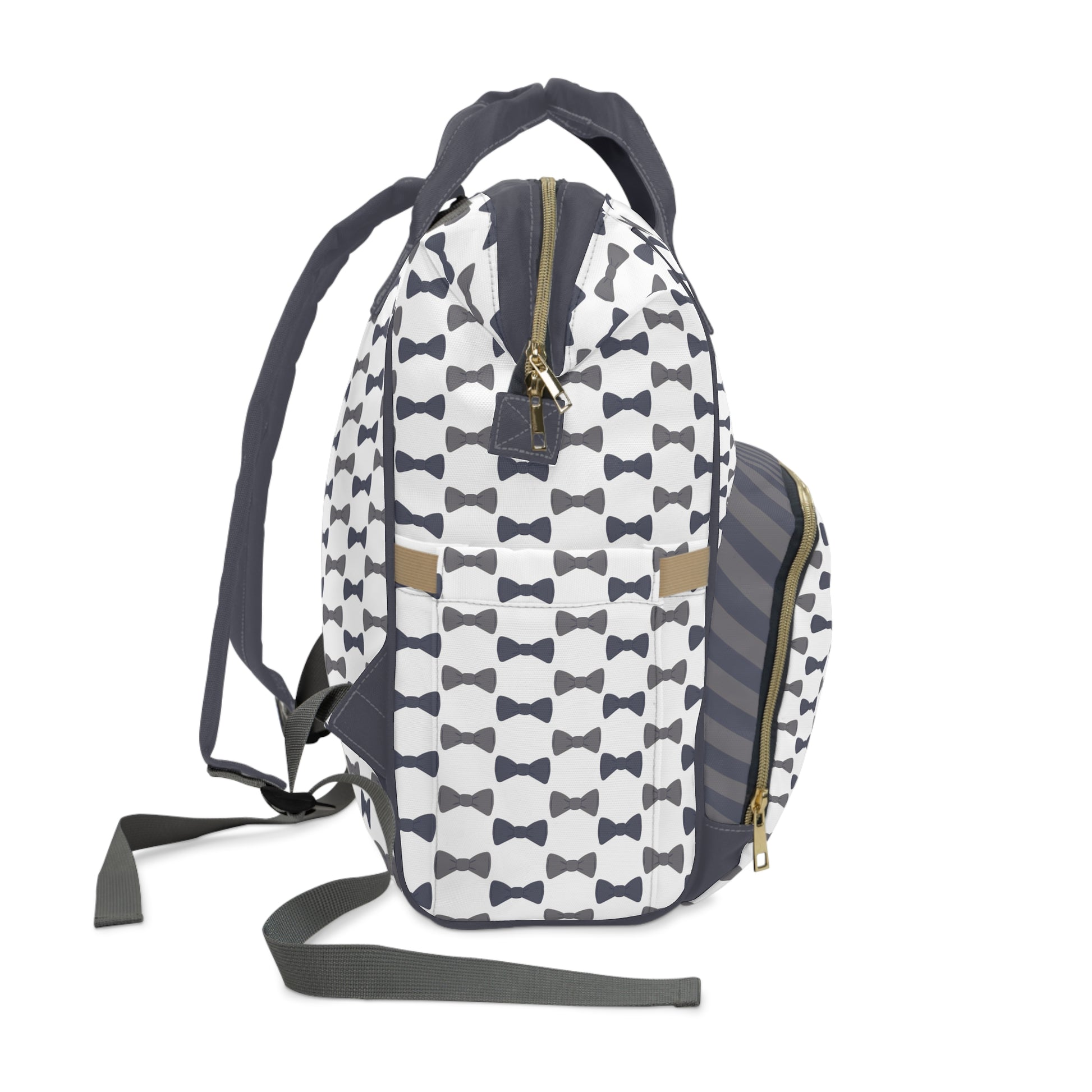 Backpack with bow tie pattern on a white background