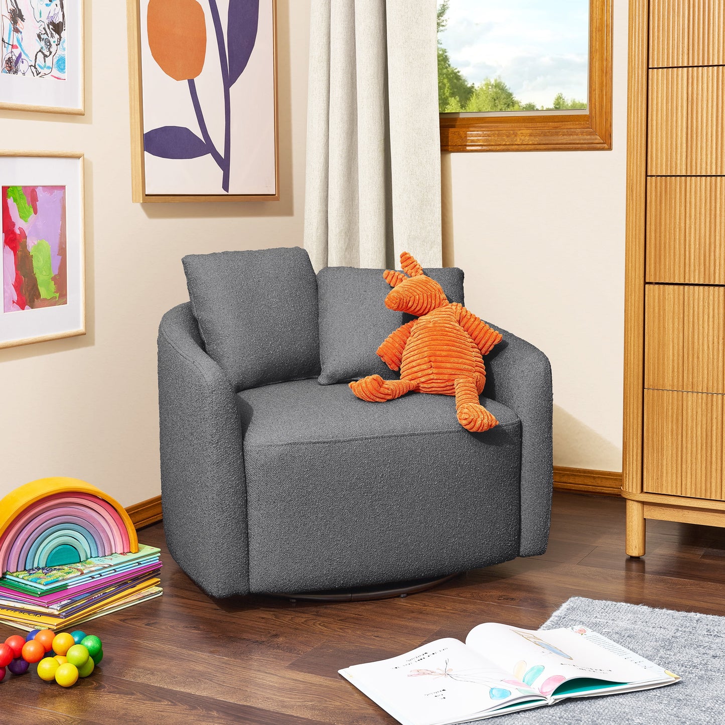 Drew Kids Accent Chair by Drew Barrymore, Cream Bouclé Fabric