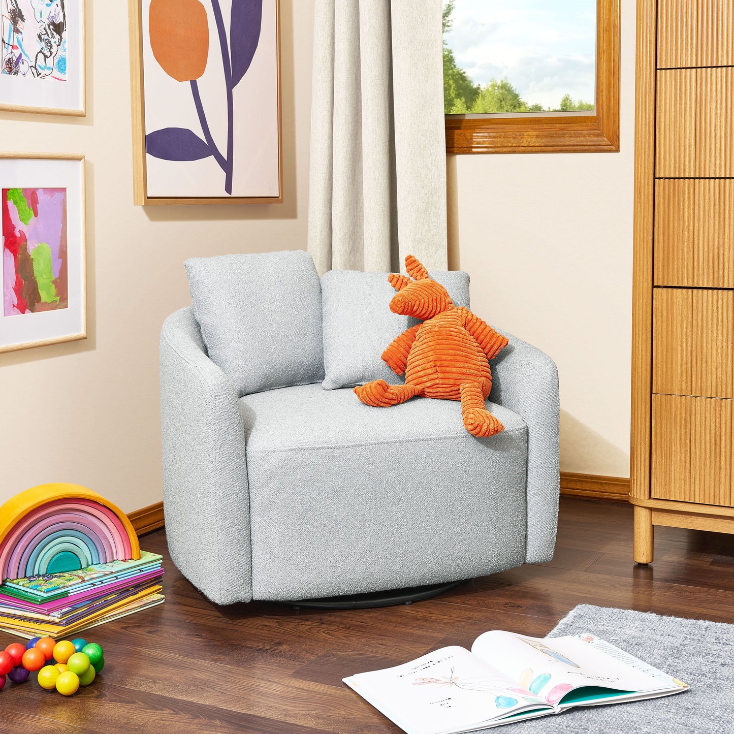 Drew Kids Accent Chair by Drew Barrymore, Cream Bouclé Fabric