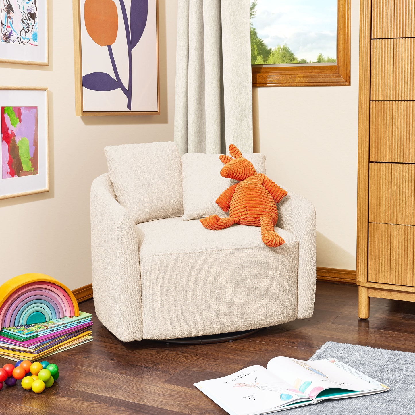 Drew Kids Accent Chair by Drew Barrymore, Cream Bouclé Fabric