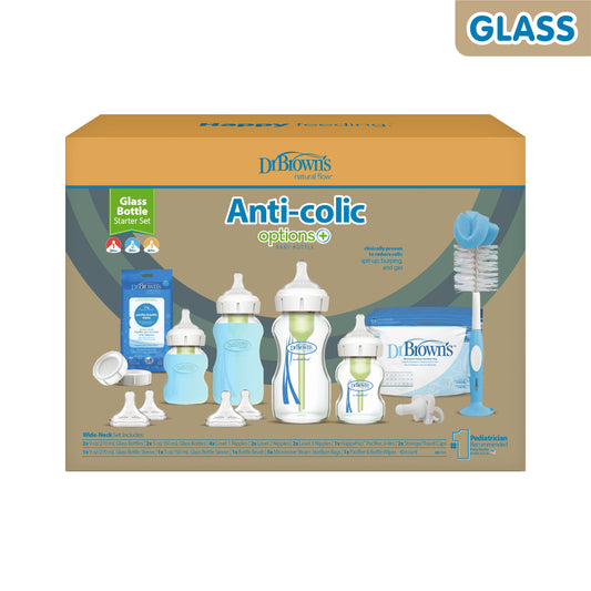 Anti-Colic Options+ Wide-Neck Glass Baby Bottle & Happypaci Starter Set, BPA Free, 0M+
