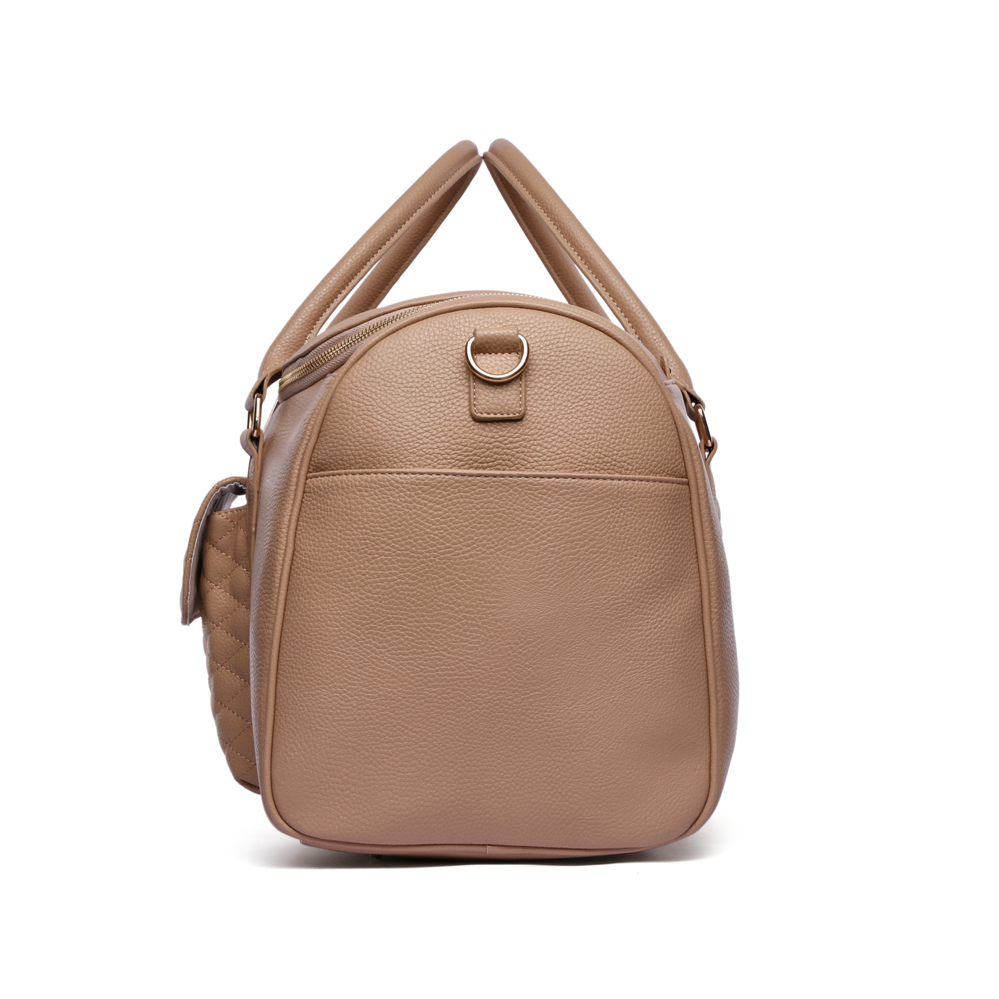 Beige handbag with a strap on a white background