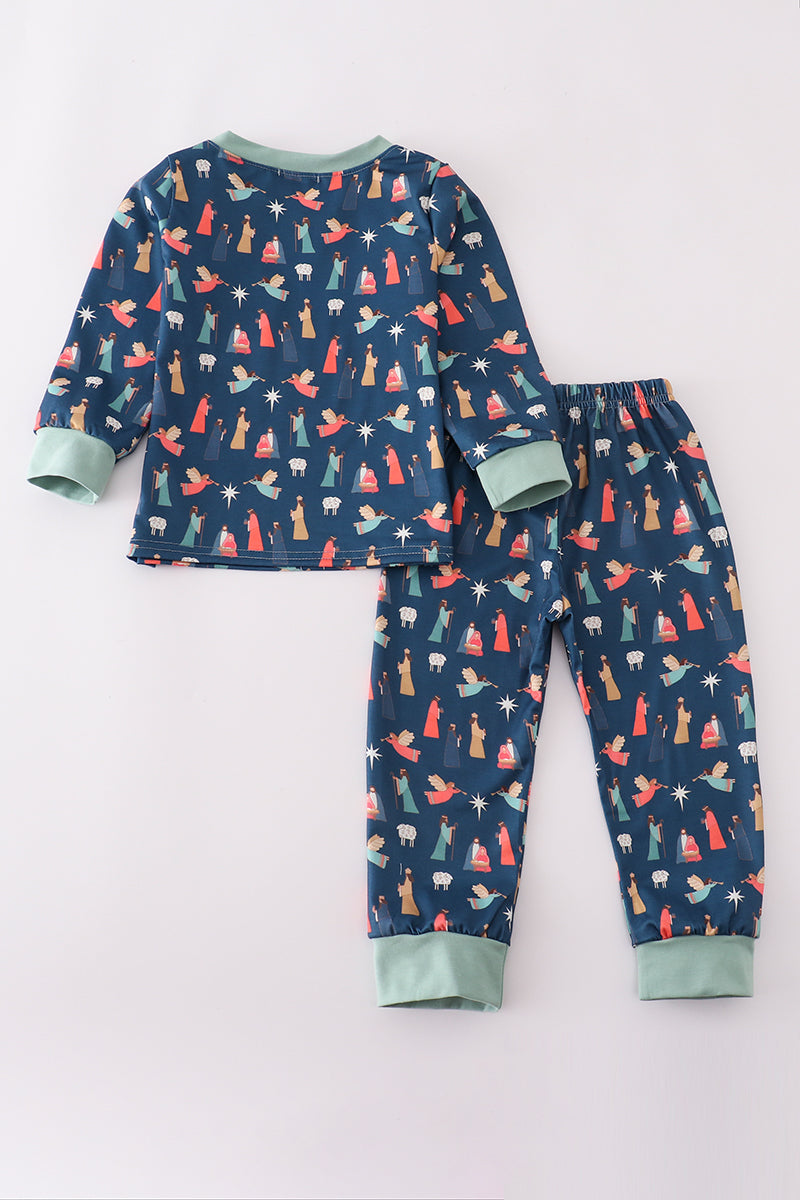 Children's pajama set with animal pattern on a white background