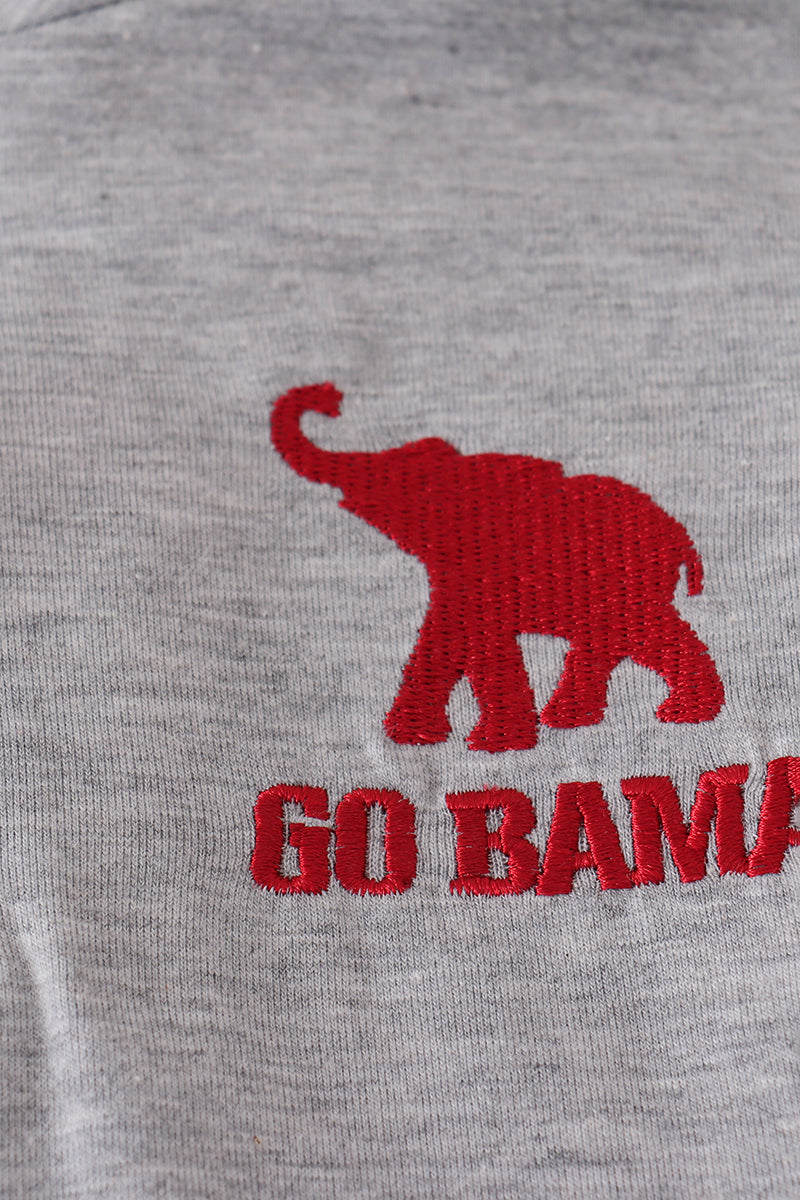 Gray sweatshirt with red elephant and 'GO BAMA' text